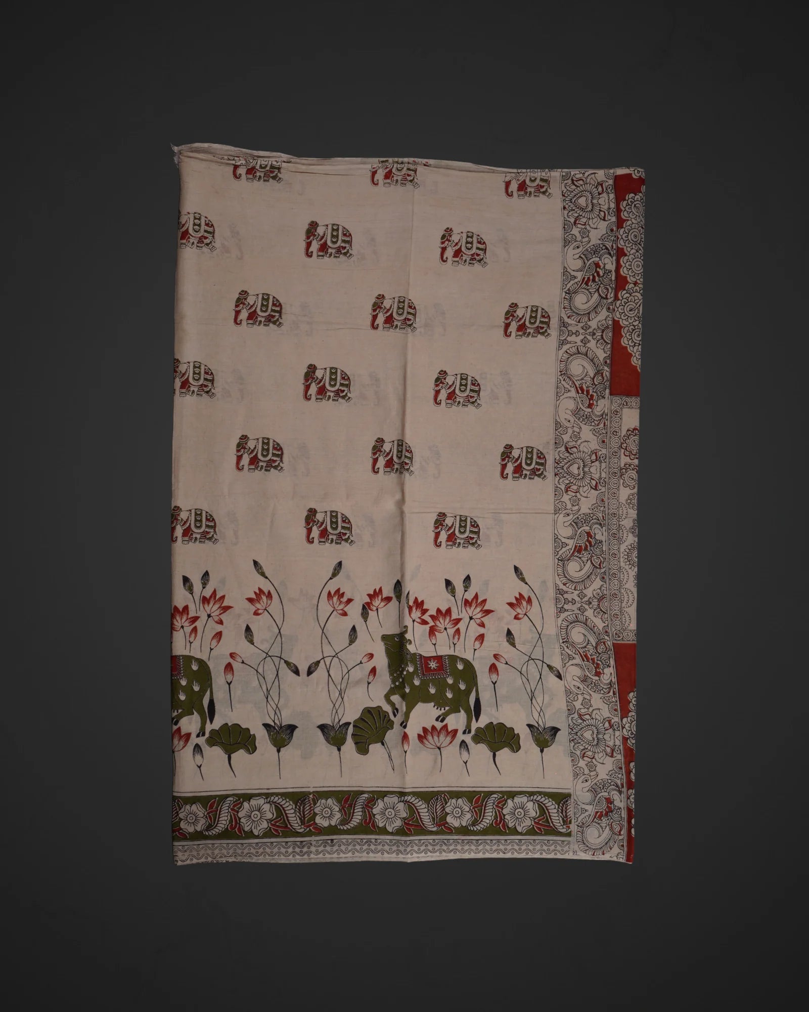 Elephant Print Cotton Kalamkari Saree