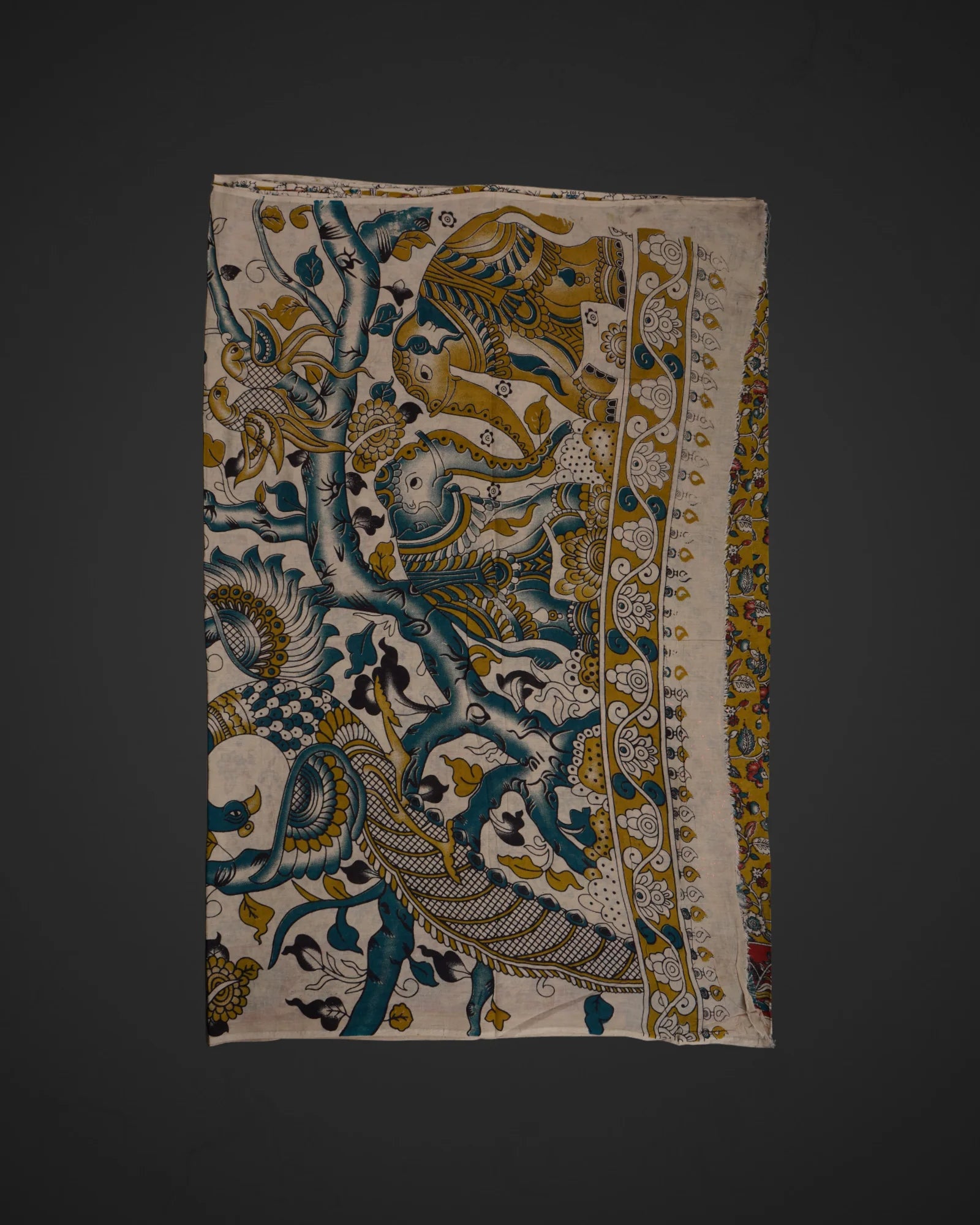 Yellow Cotton Kalamkari Printed Saree