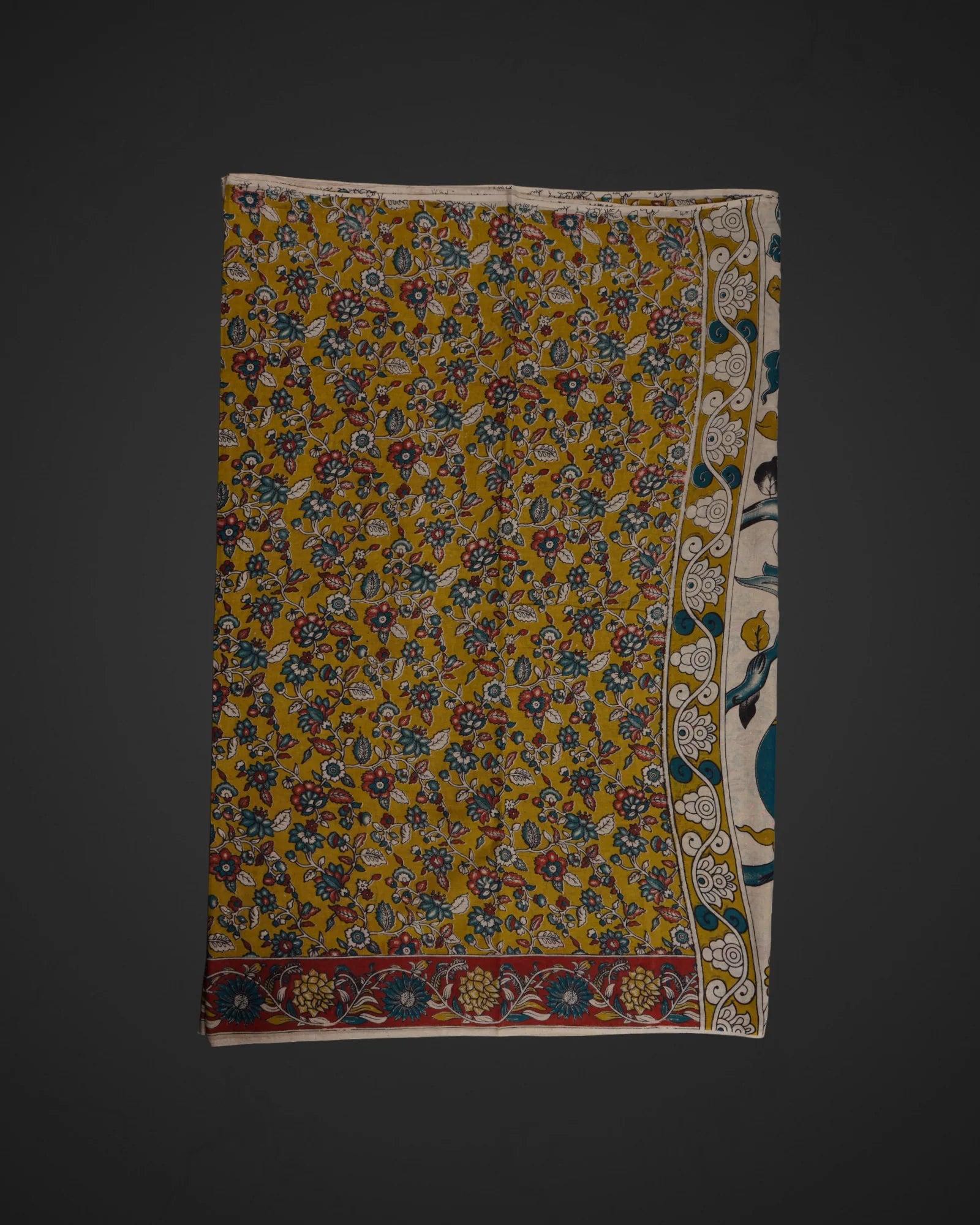 Yellow Cotton Kalamkari Printed Saree