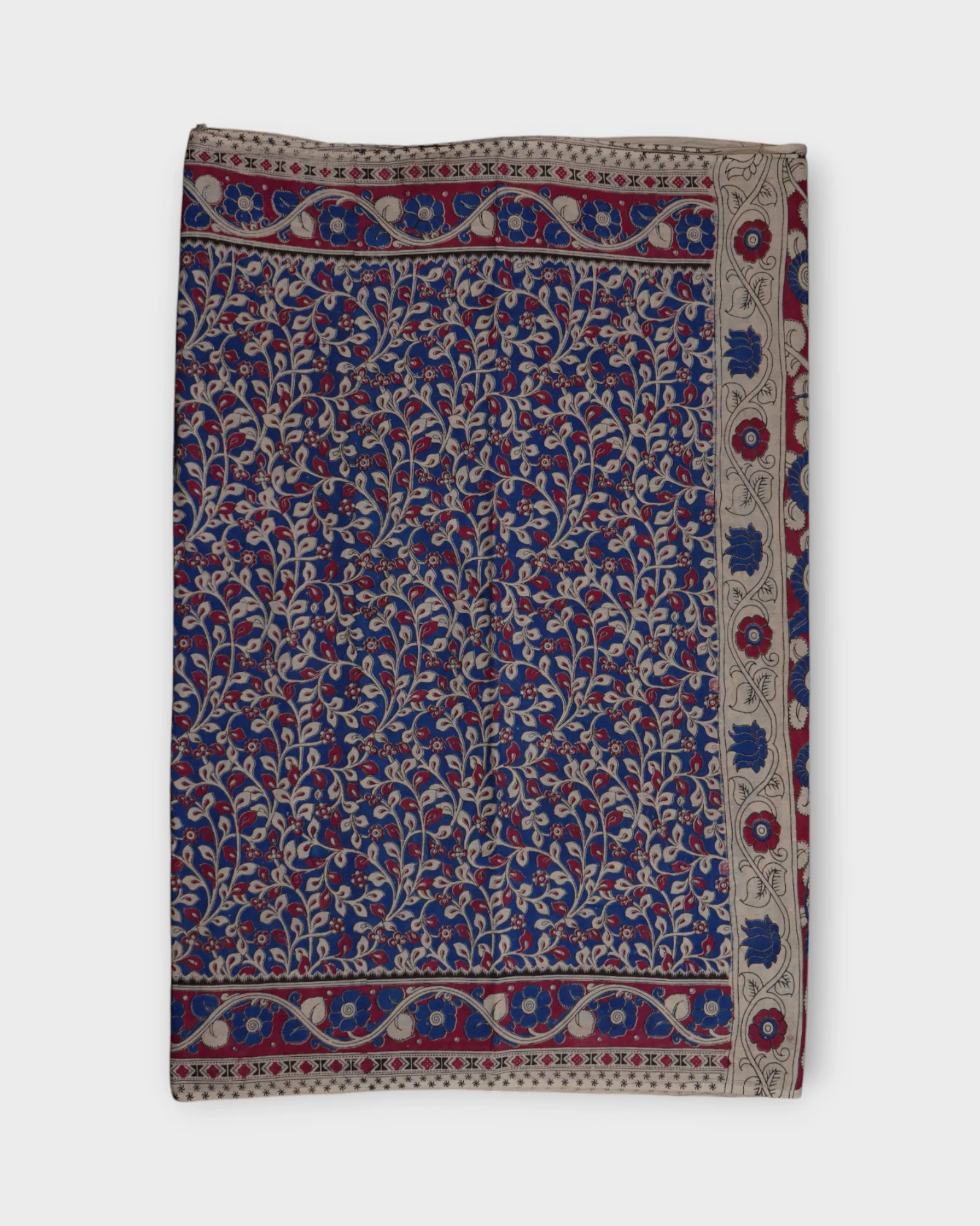 Blue Floral Kalamkari Printed Cotton Saree