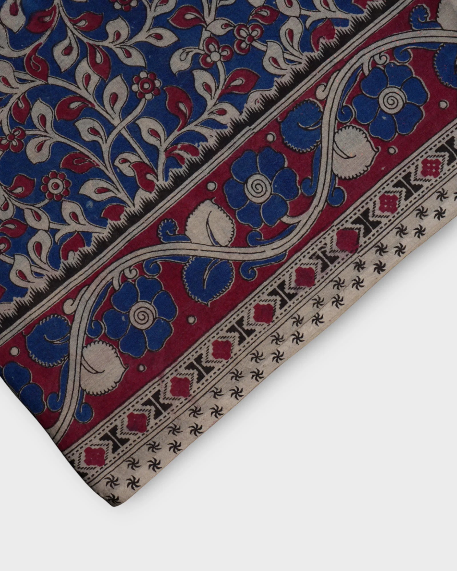 Blue Floral Kalamkari Printed Cotton Saree