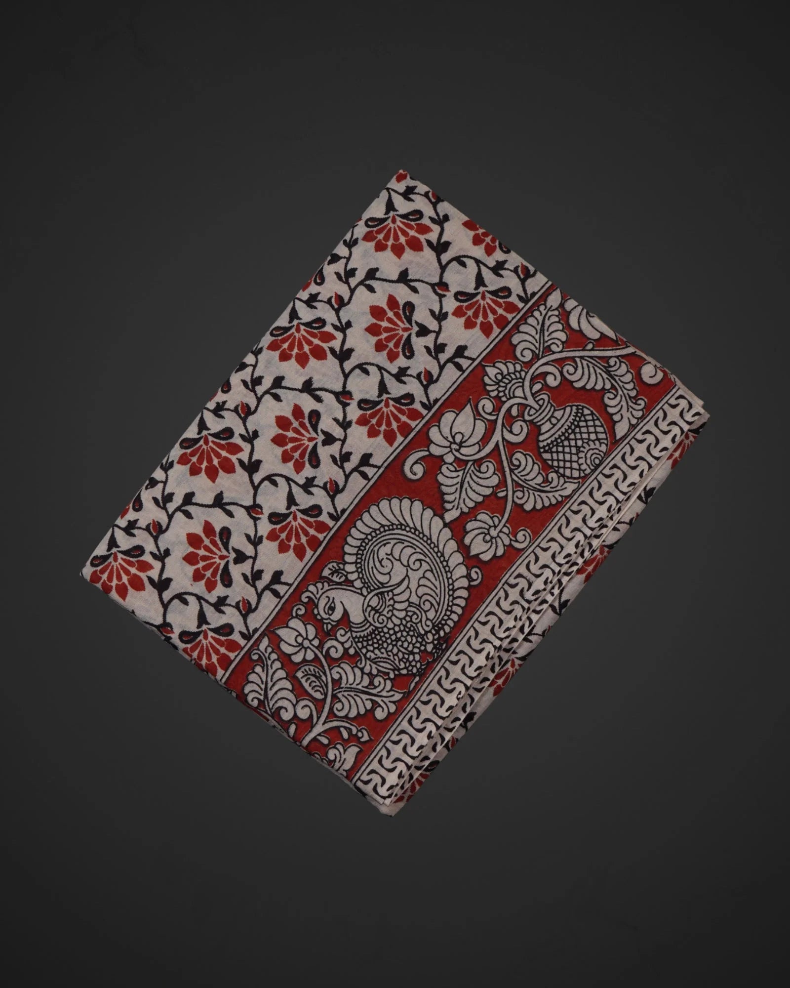 Off White Cotton Kalamkari Nature Print Saree