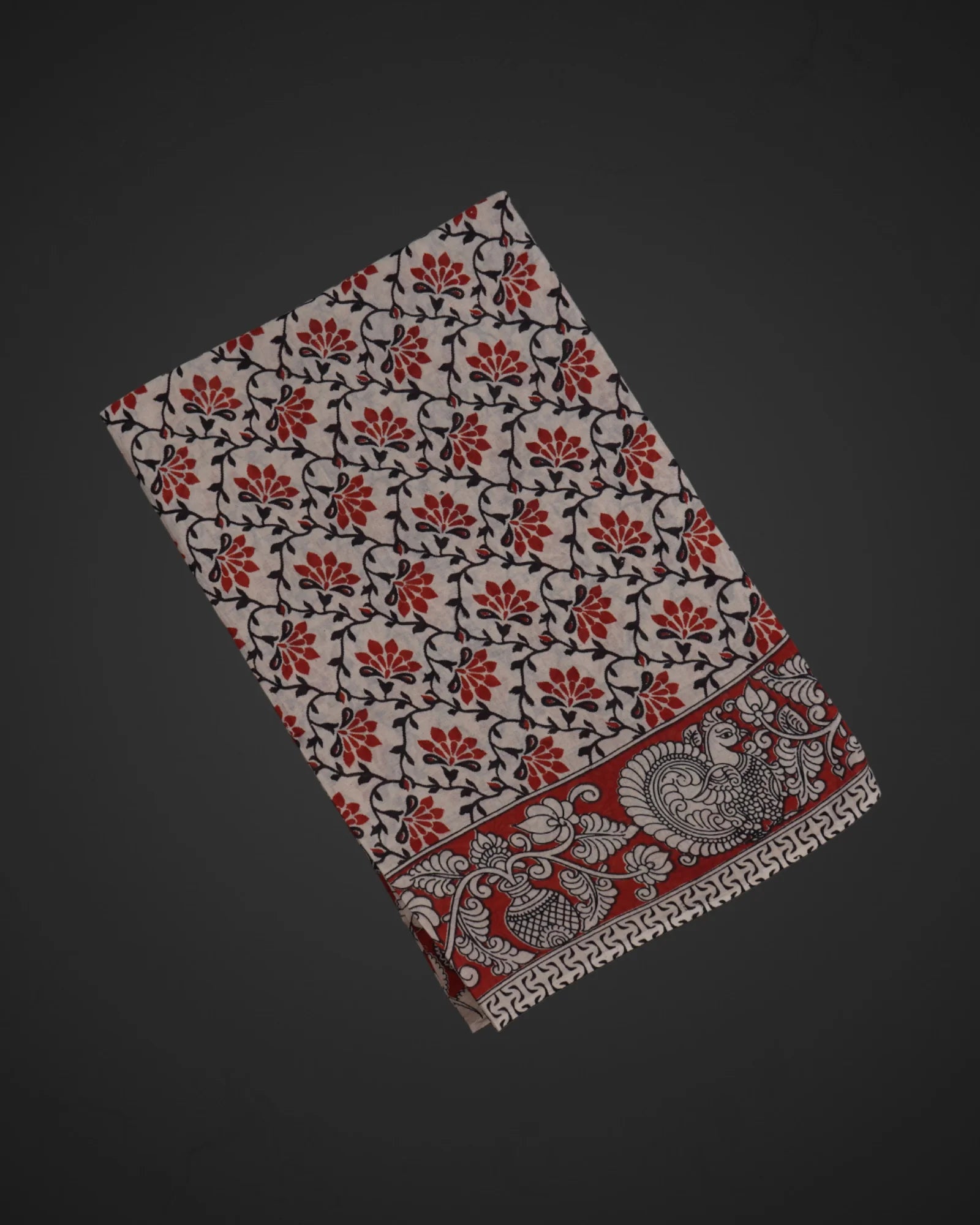 Off White Cotton Kalamkari Nature Print Saree