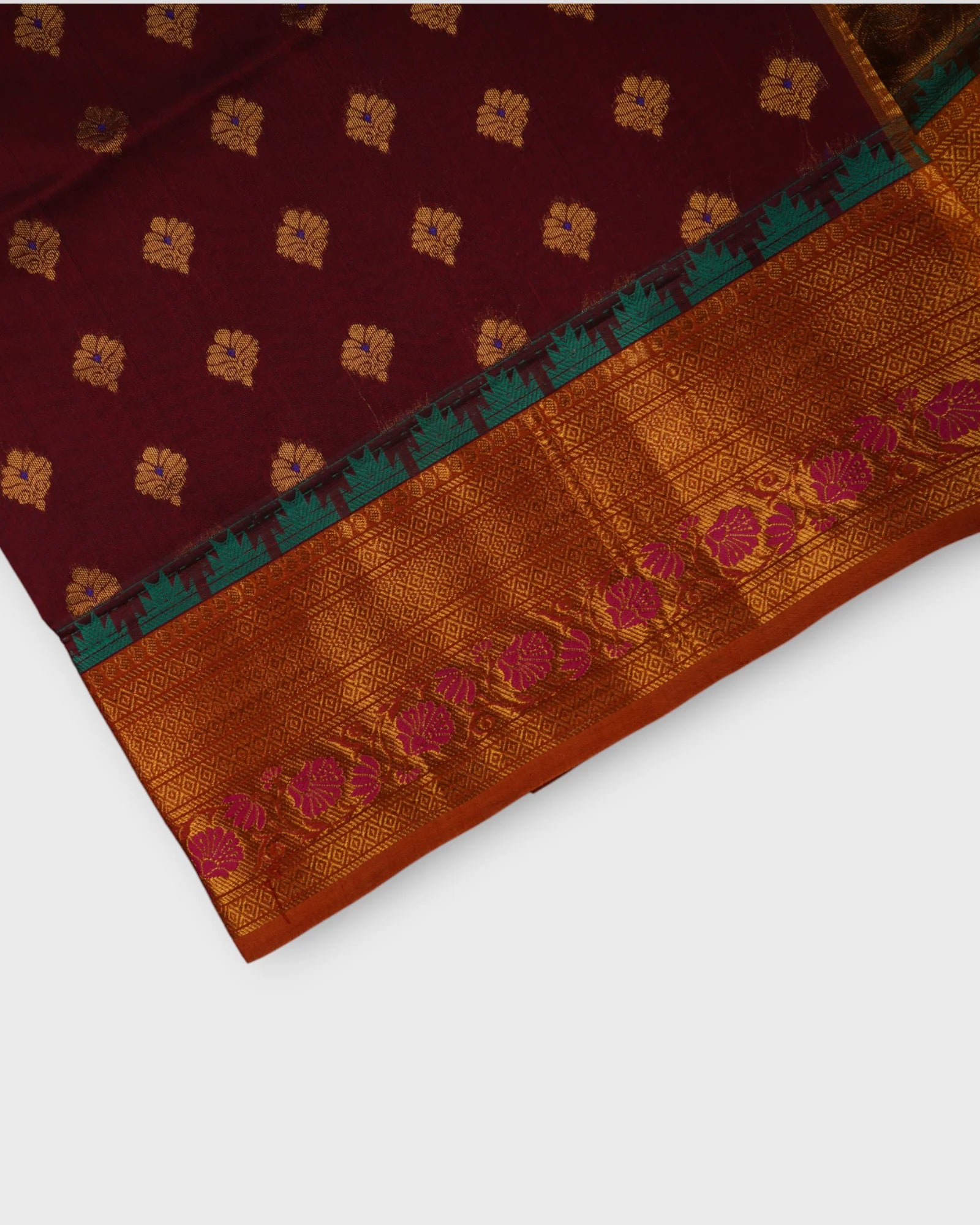 Maroon Venkatgiri Cotton Saree With Golden Zari