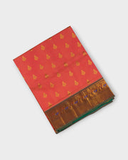 Venkatgiri Peach Cotton Saree With Gold Zari
