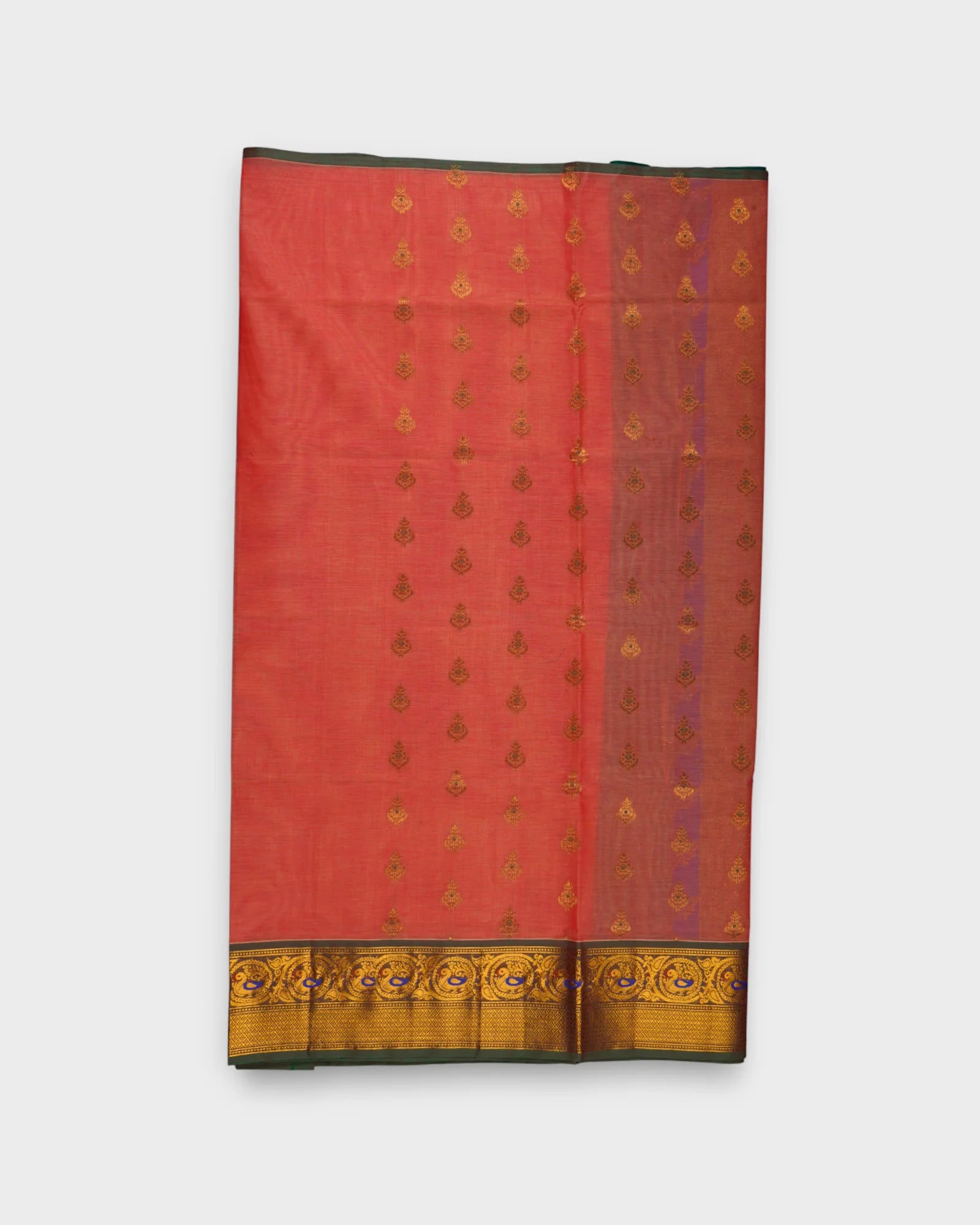 Venkatgiri Peach Cotton Saree With Gold Zari