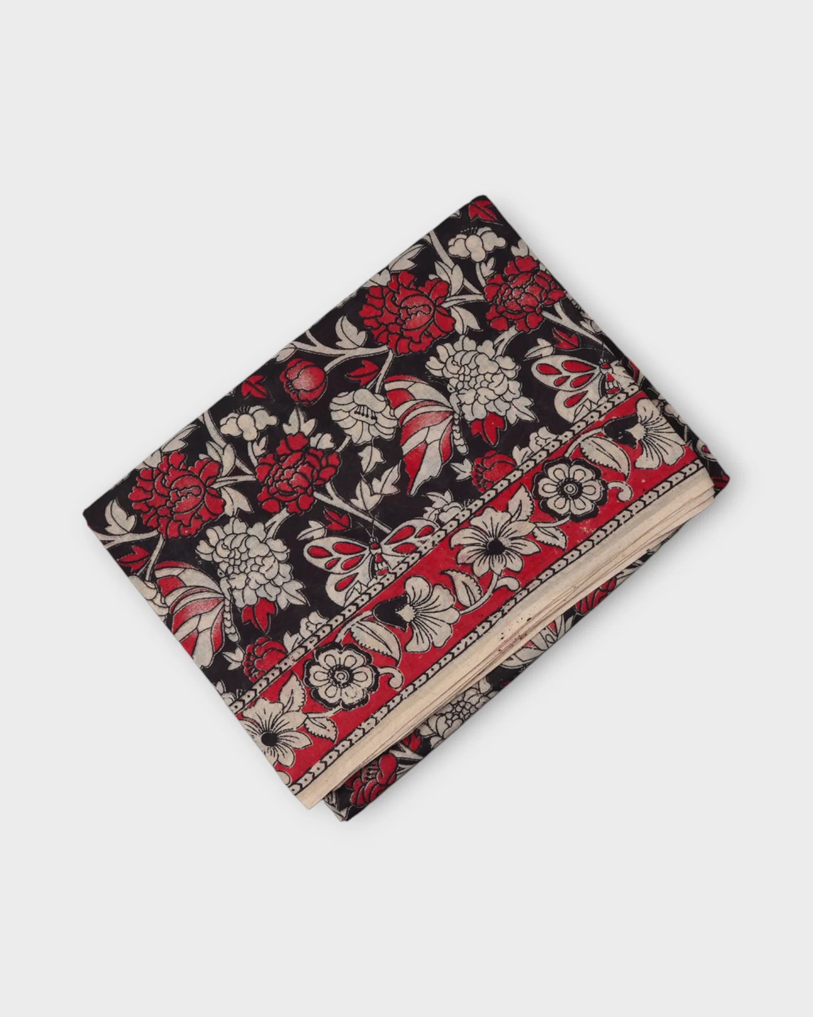 Black Cotton Kalamkari Peacock Print Saree