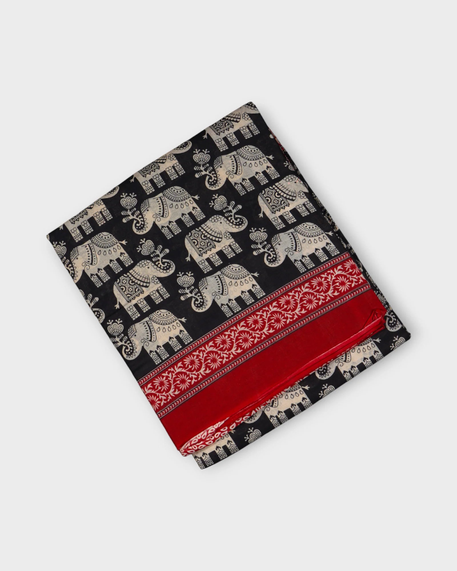 Black Cotton Kalamkari Peacock Print Saree