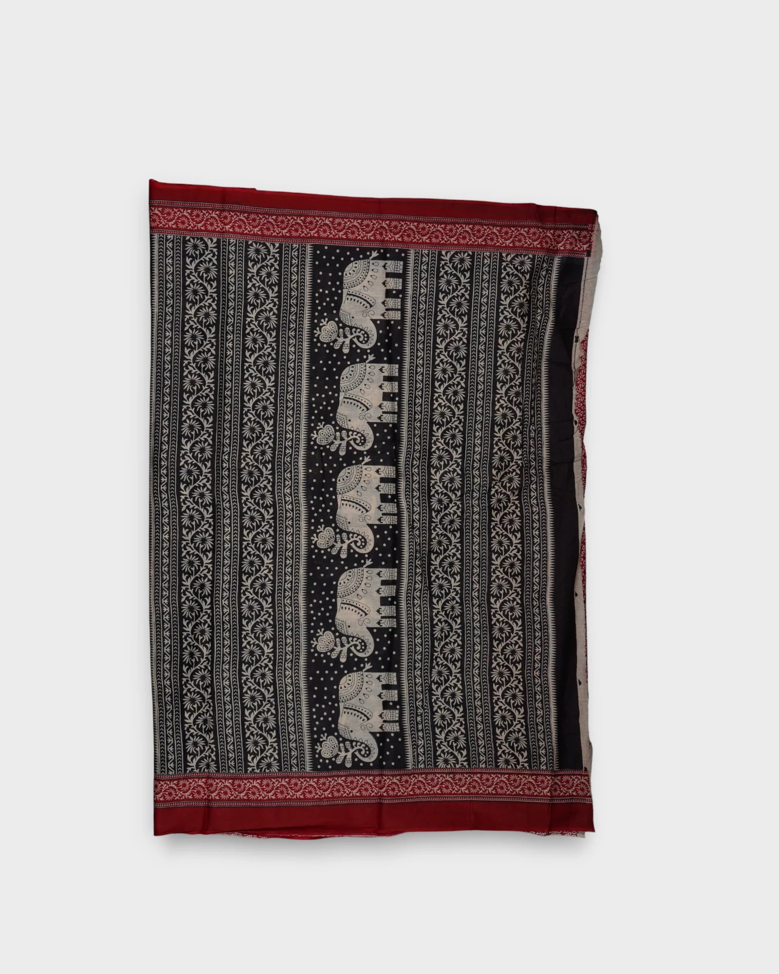 Black Cotton Kalamkari Peacock Print Saree