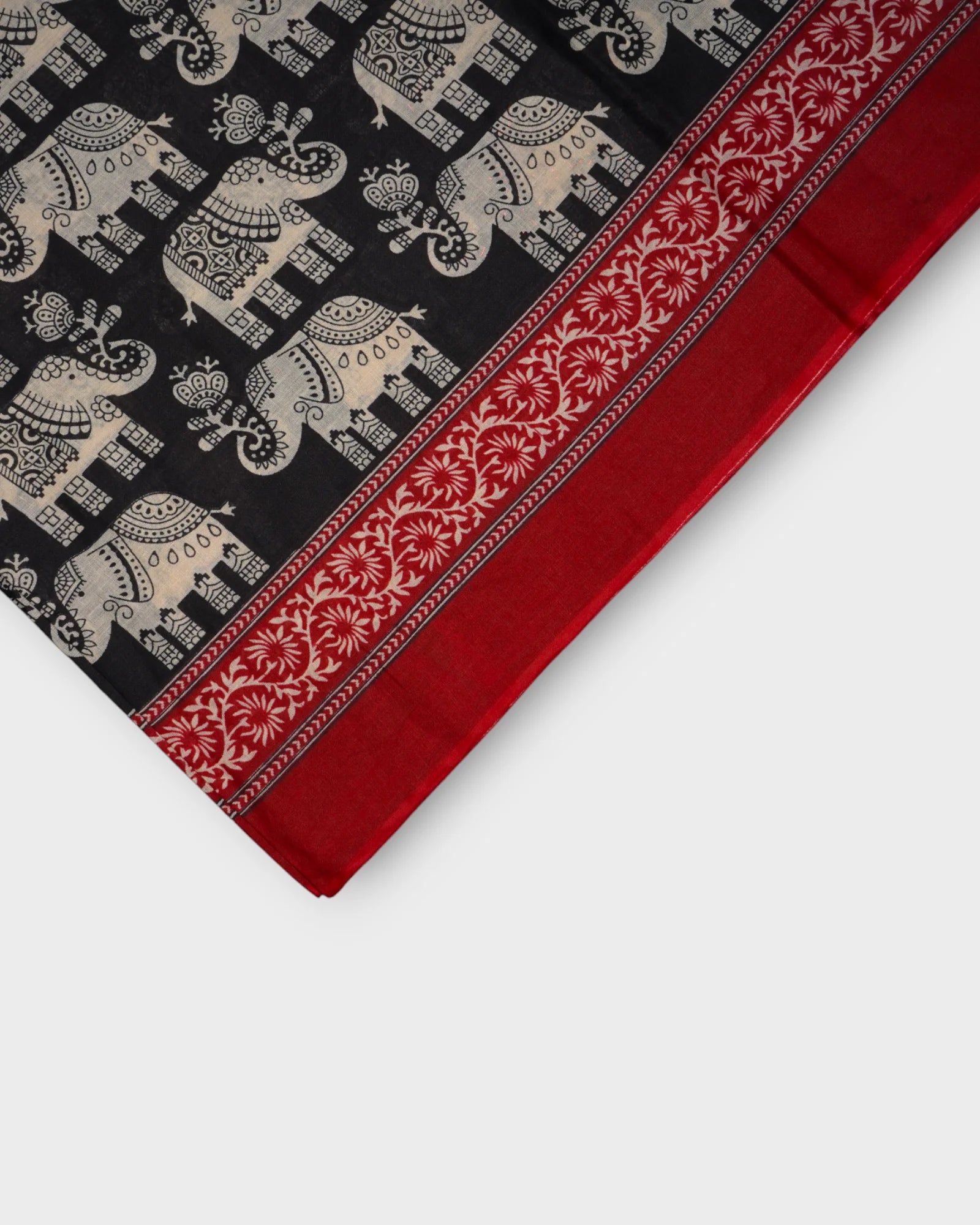 Black Cotton Kalamkari Peacock Print Saree