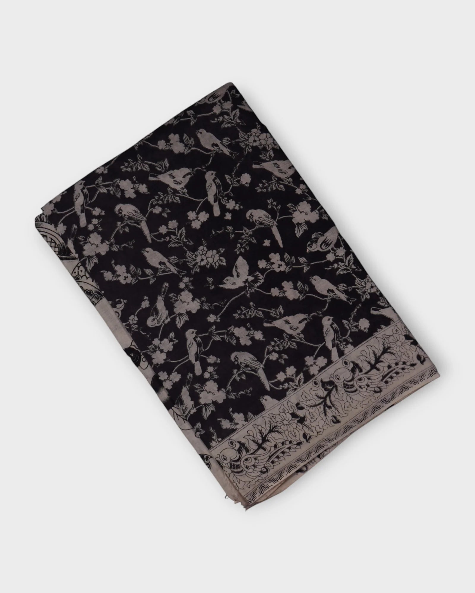 Cream Kalamkari Silk Saree With Bird Motifs