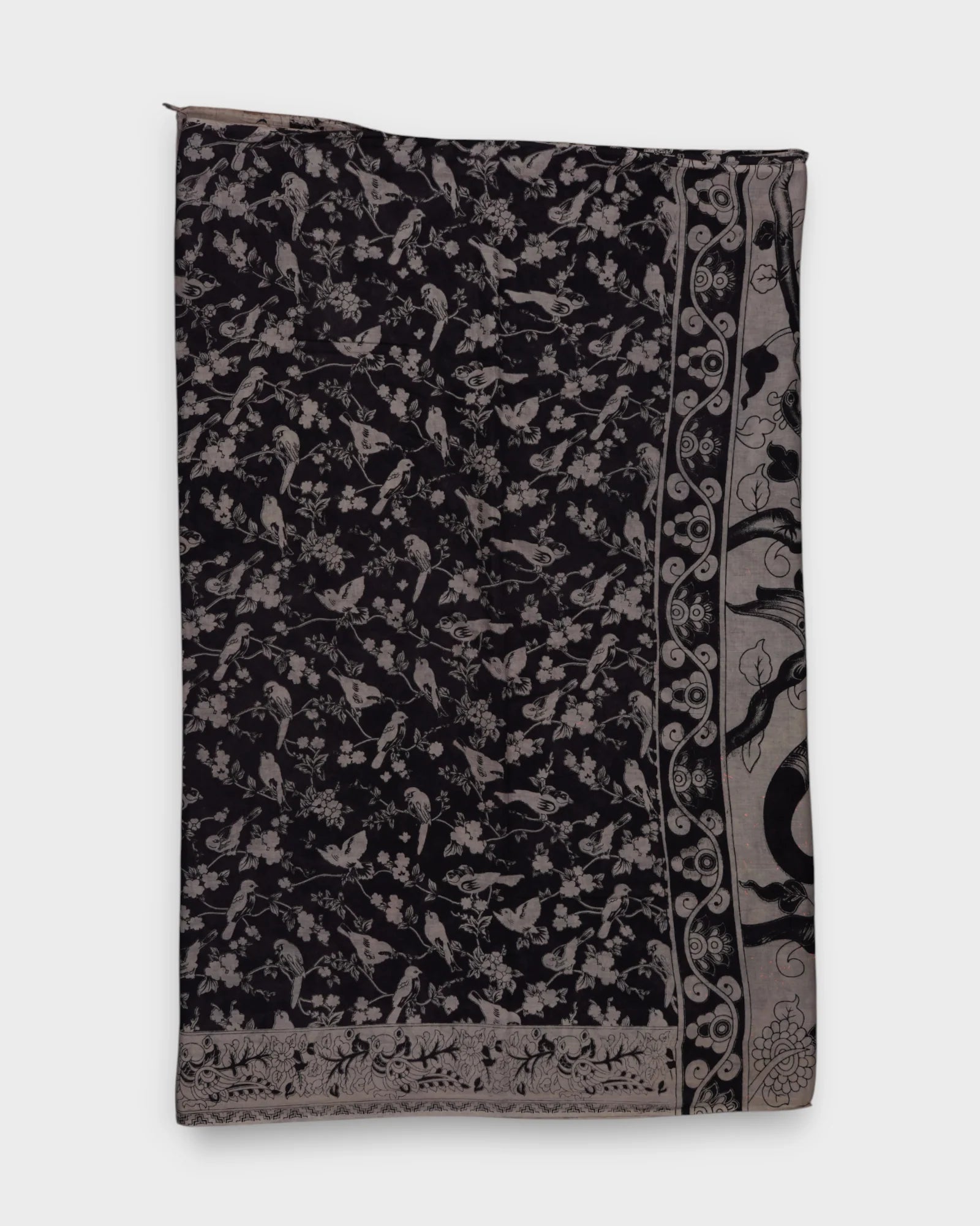 Cream Kalamkari Silk Saree With Bird Motifs