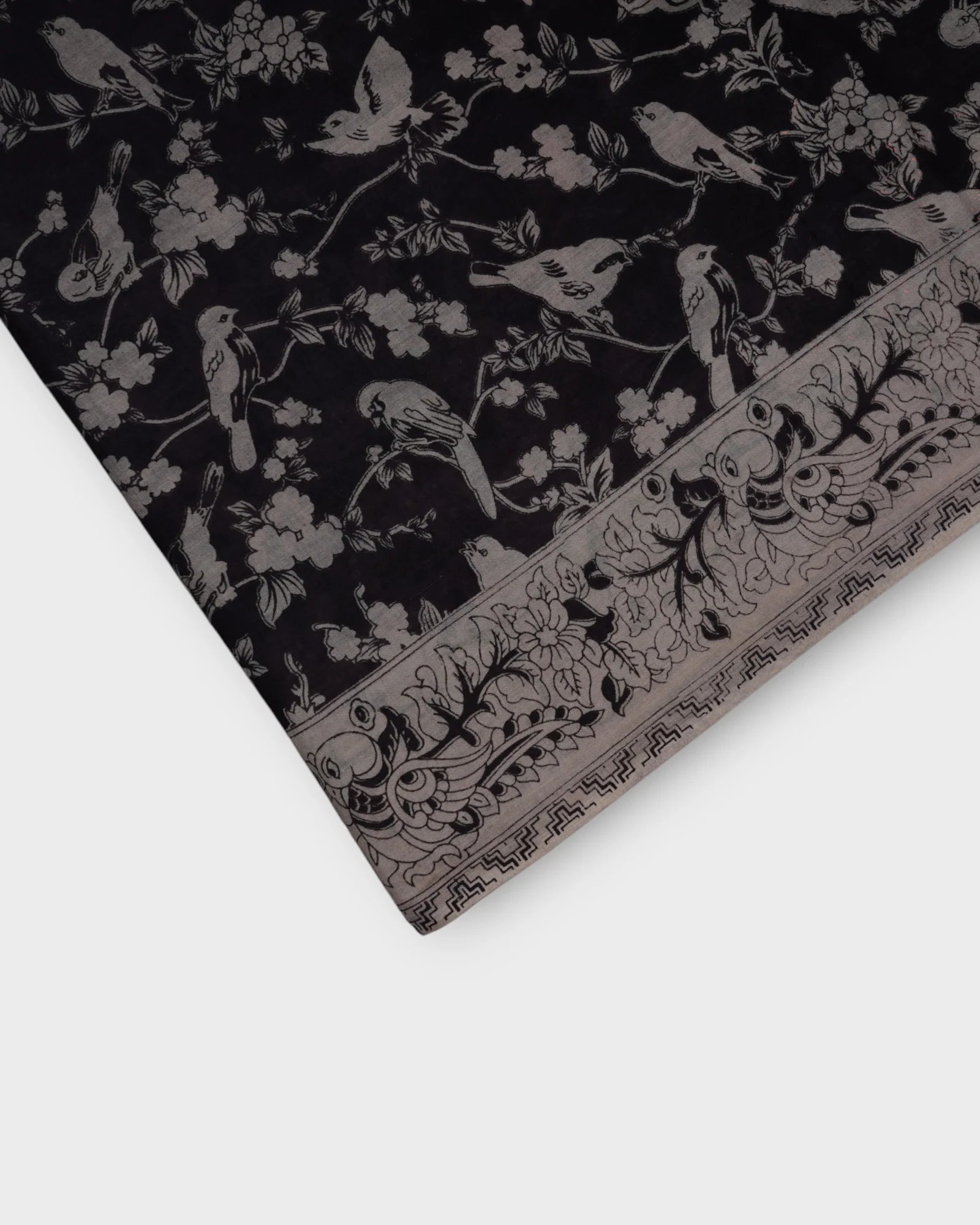 Cream Kalamkari Silk Saree With Bird Motifs