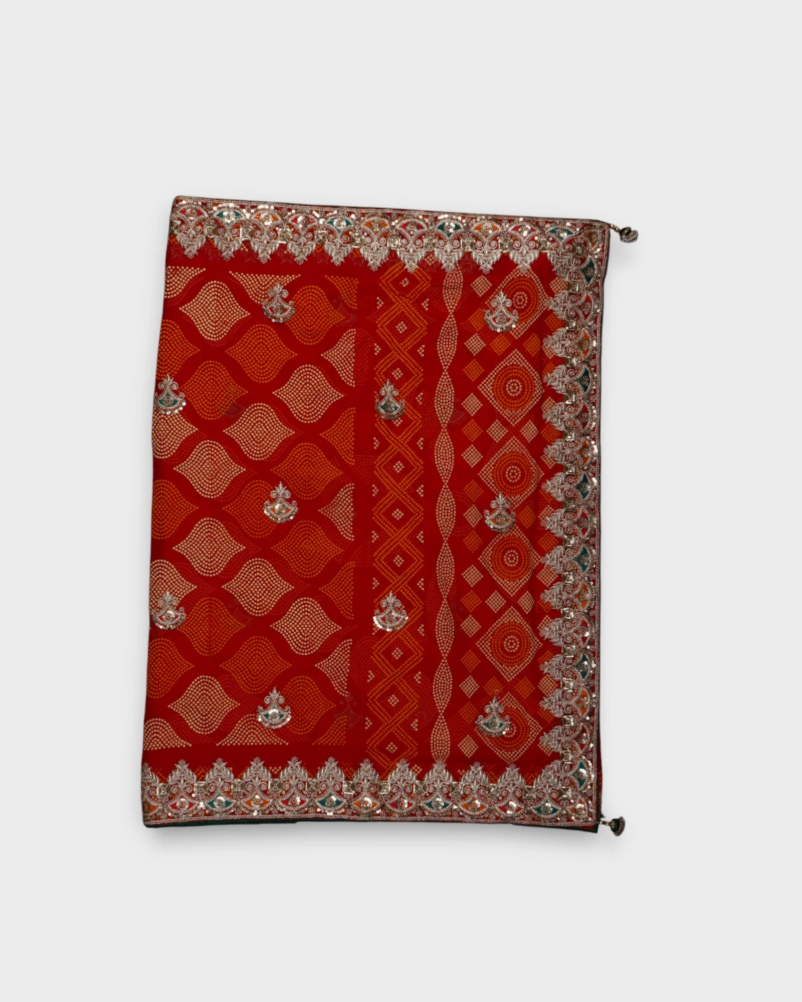 Red Bandhani Georgette Saree With Gold Butta