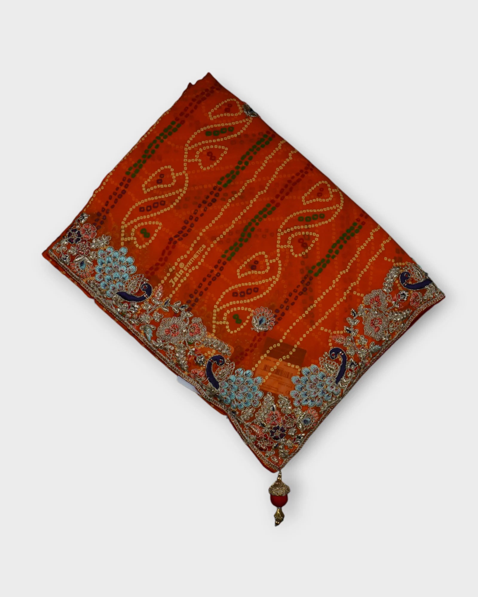 Orange Bandhani Saree With Golden Accents