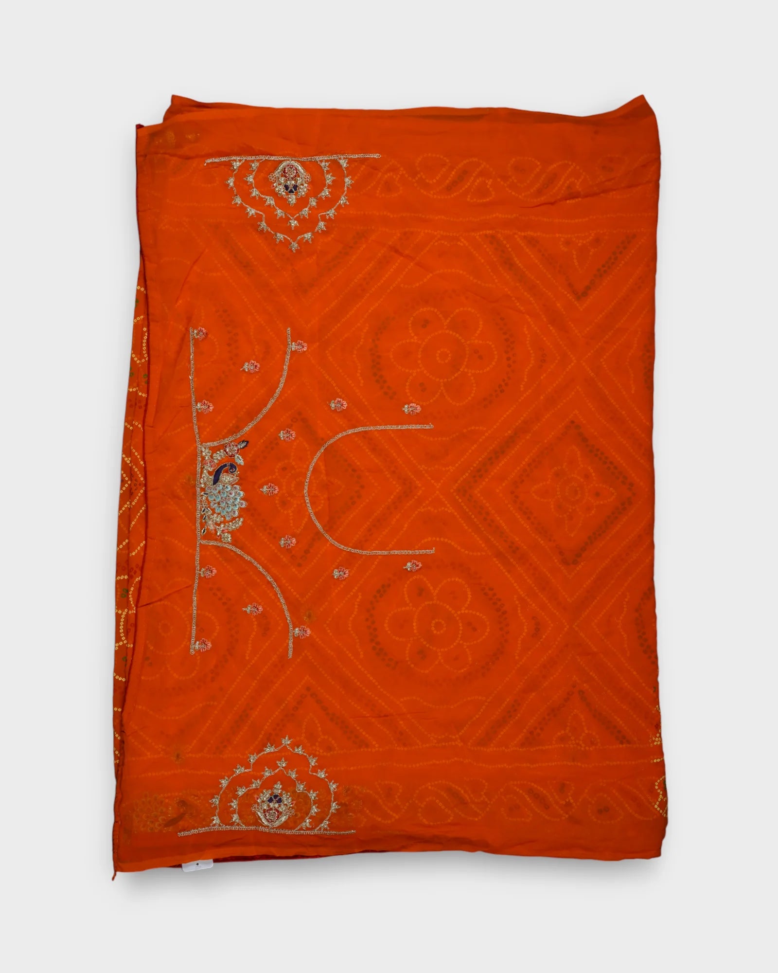 Orange Bandhani Saree With Golden Accents