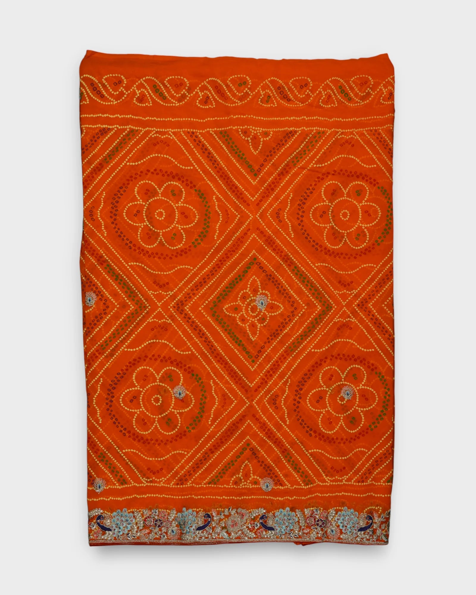 Orange Bandhani Saree With Golden Accents