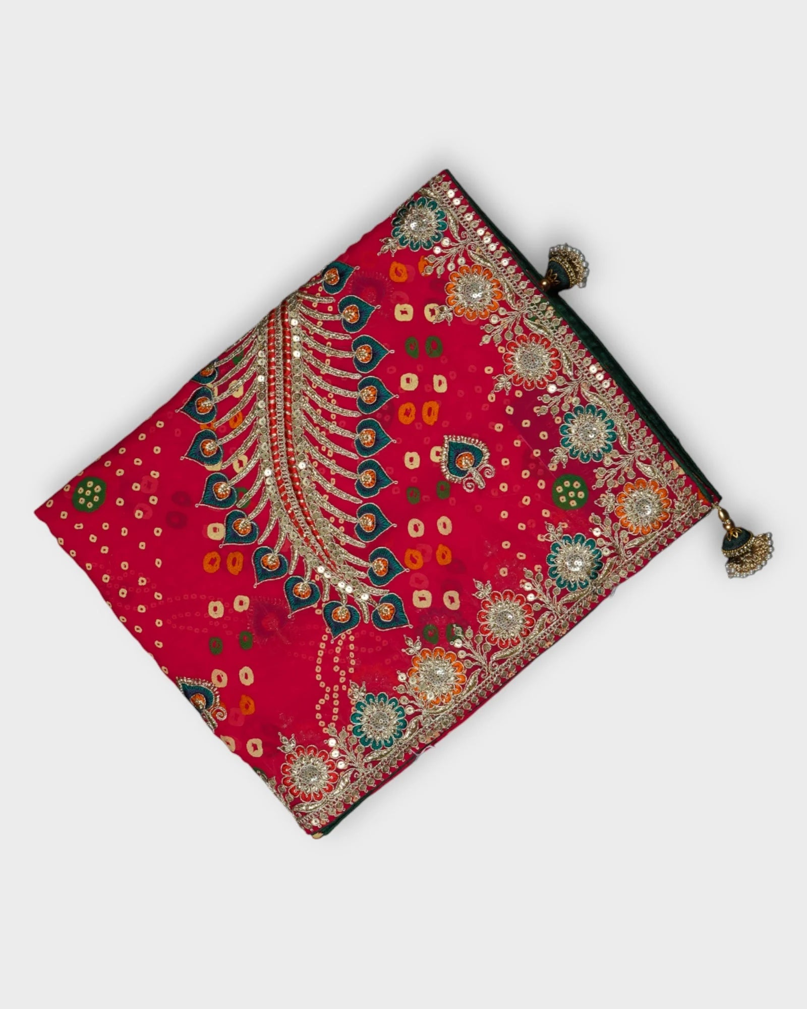 Red Bandhani Georgette Saree with Butta Work