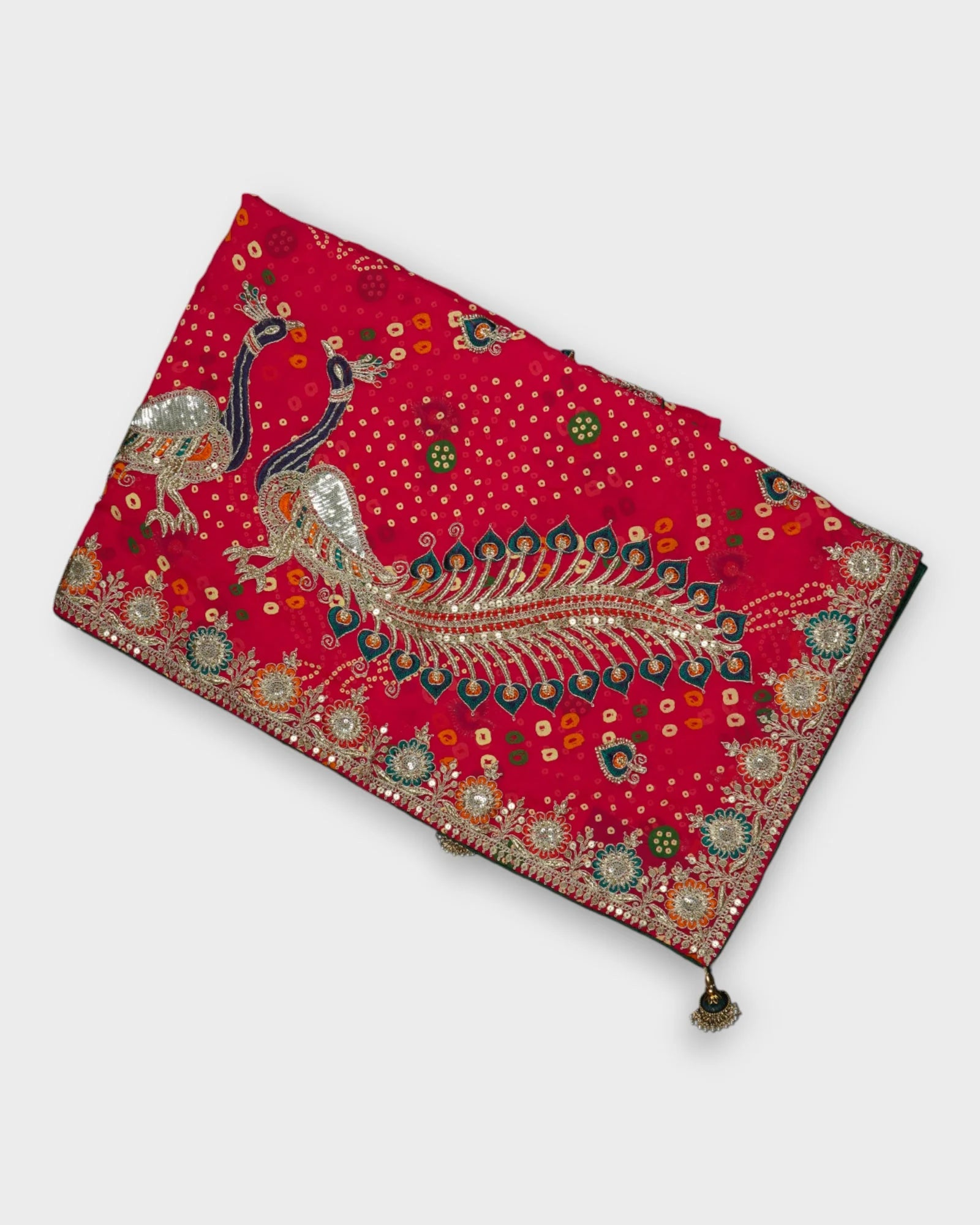 Red Bandhani Georgette Saree with Butta Work