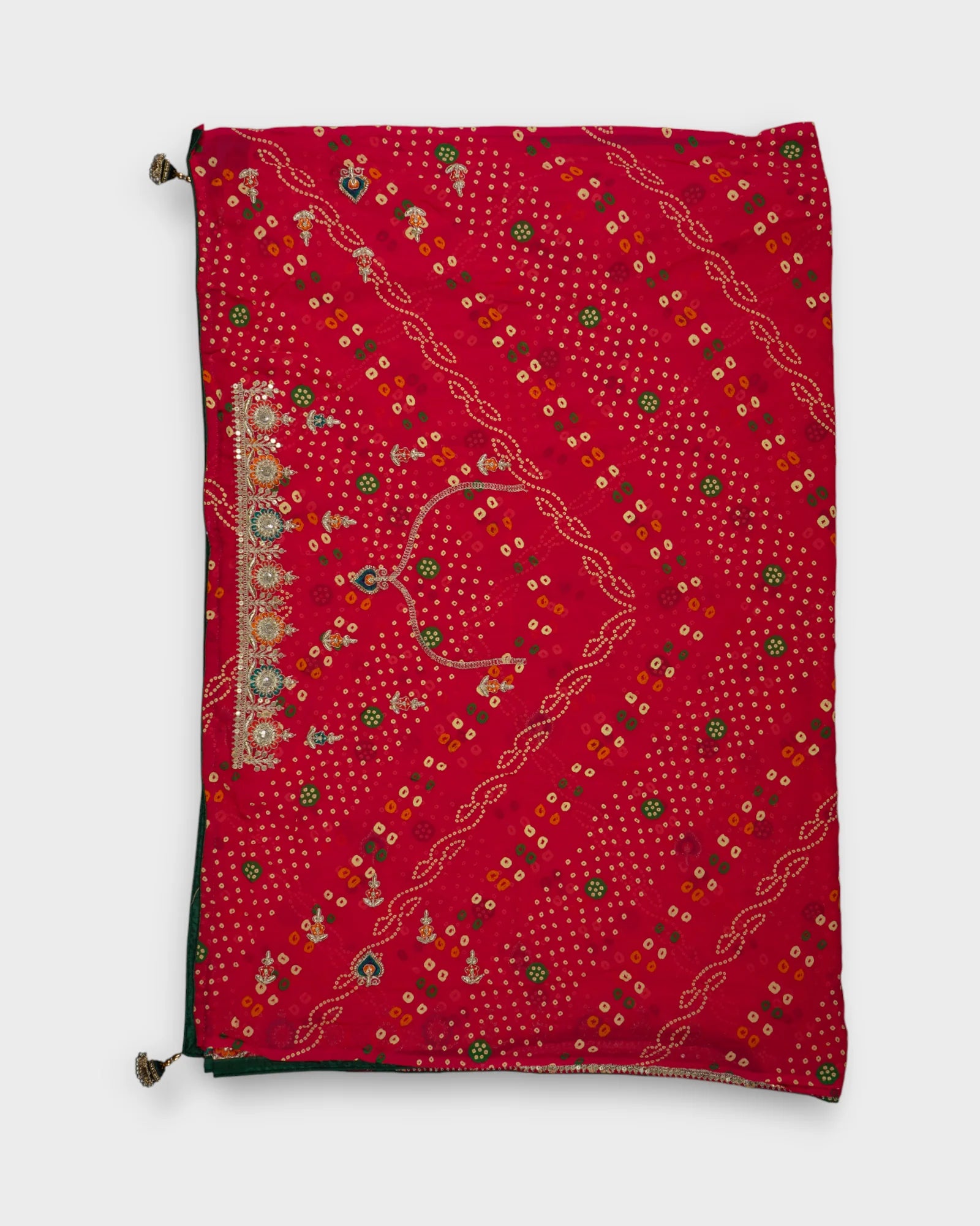 Red Bandhani Georgette Saree with Butta Work