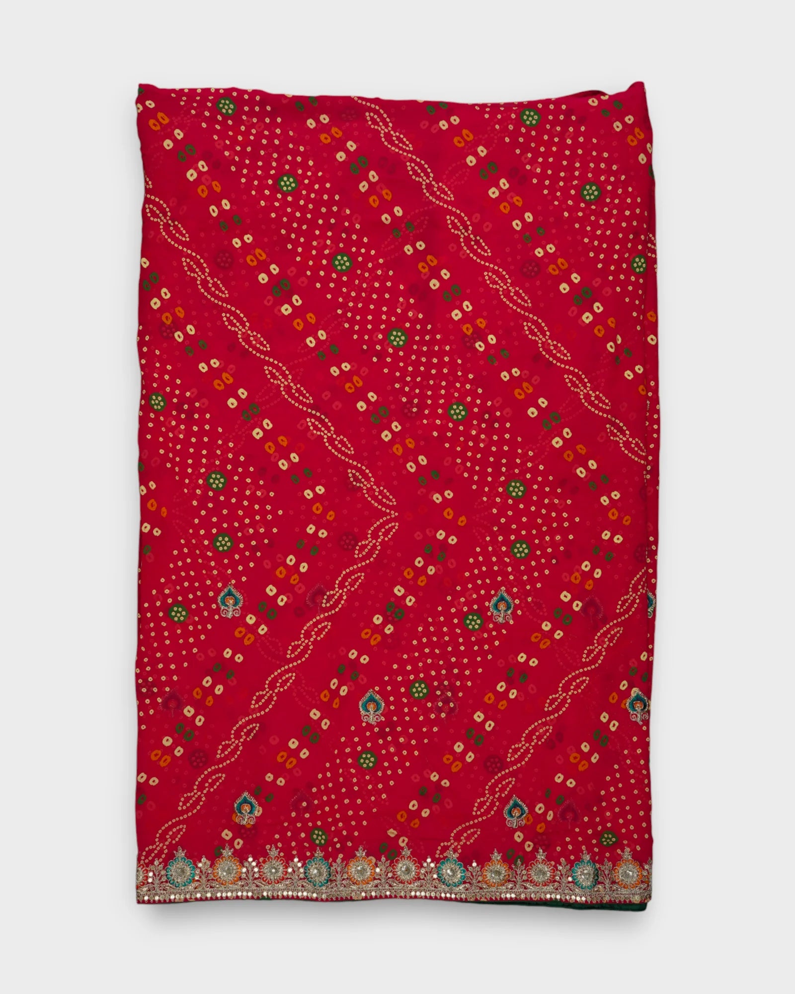Red Bandhani Georgette Saree with Butta Work