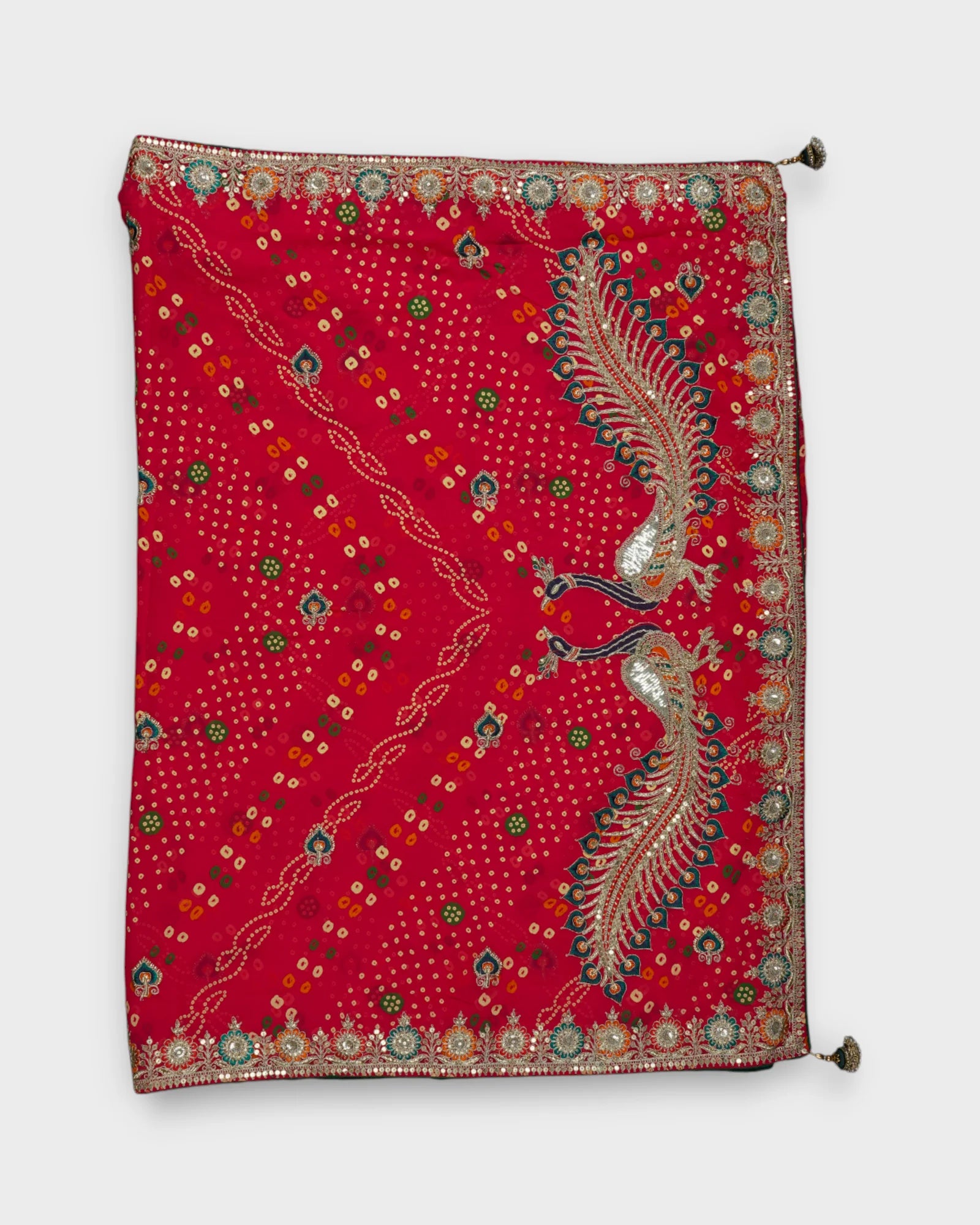 Red Bandhani Georgette Saree with Butta Work