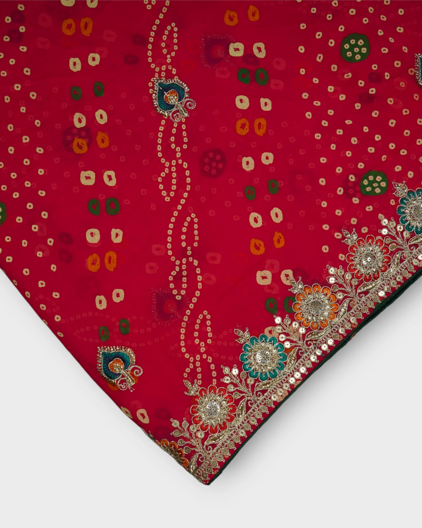 Red Bandhani Georgette Saree with Butta Work
