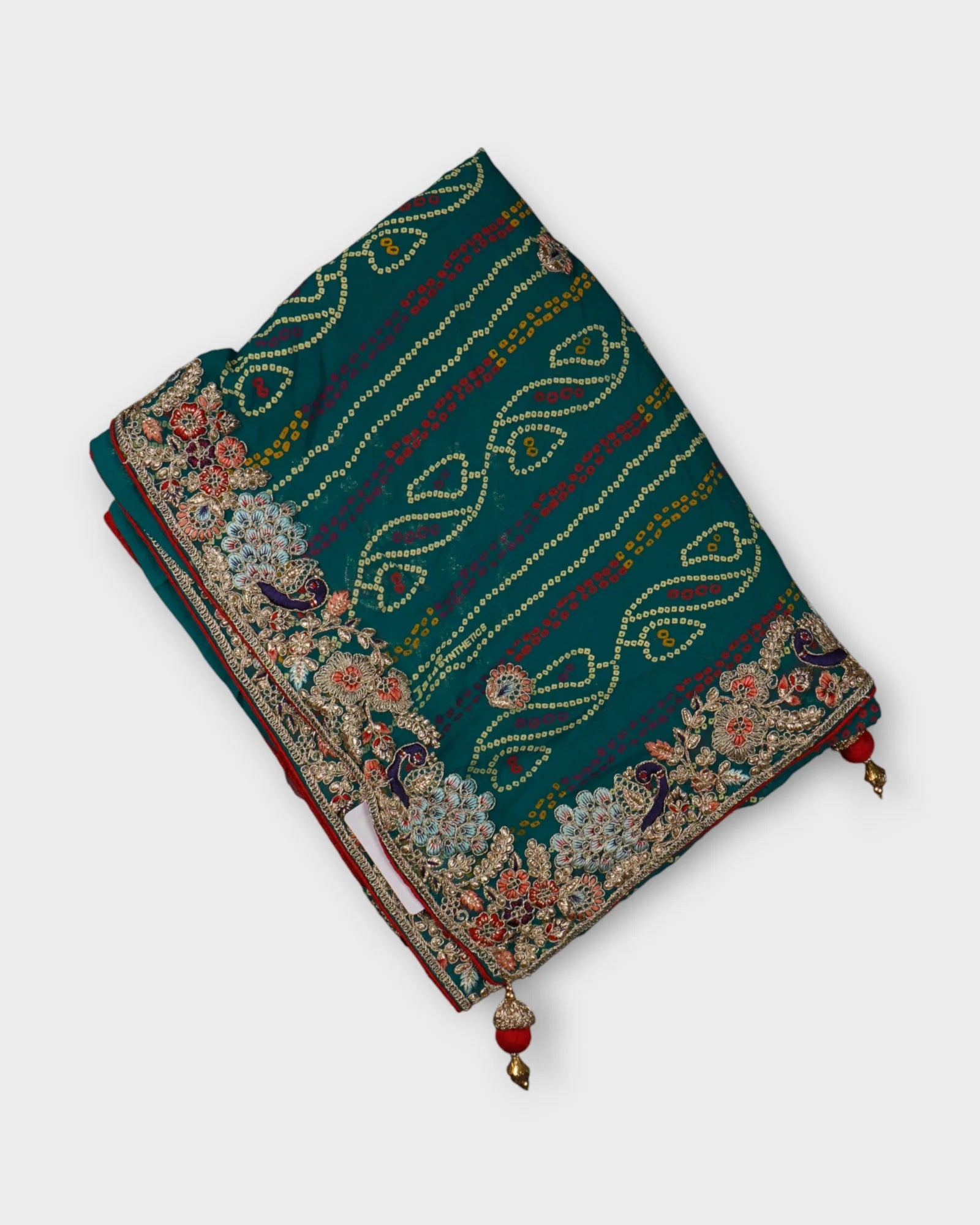 Green Georgette Bandhani Saree With Gold Butta