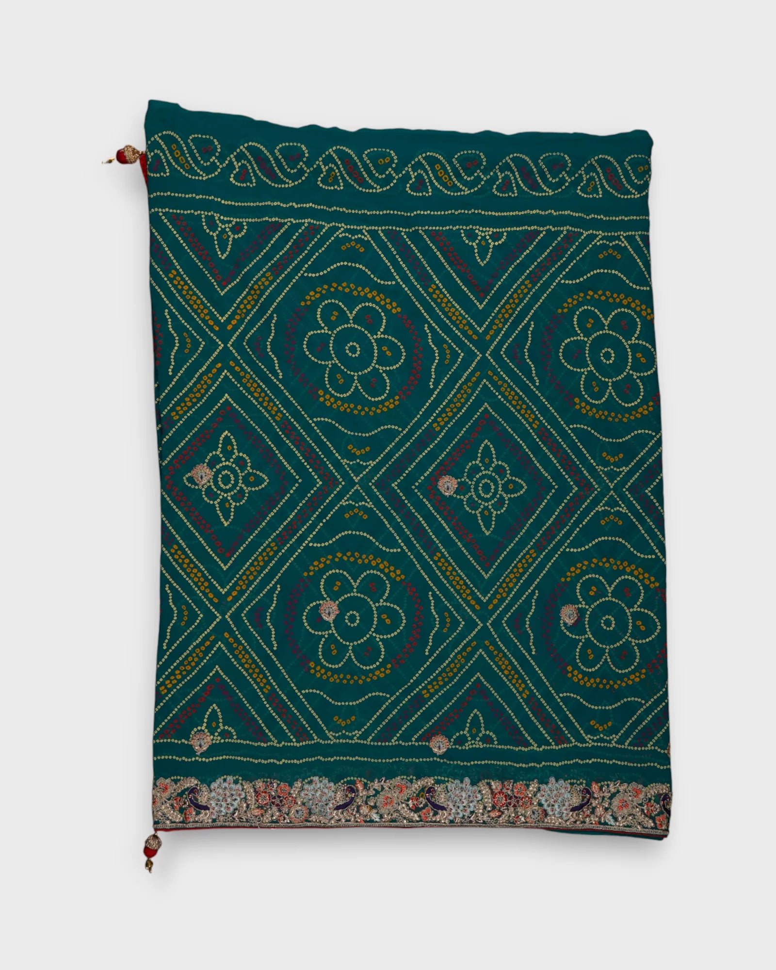Green Georgette Bandhani Saree With Gold Butta