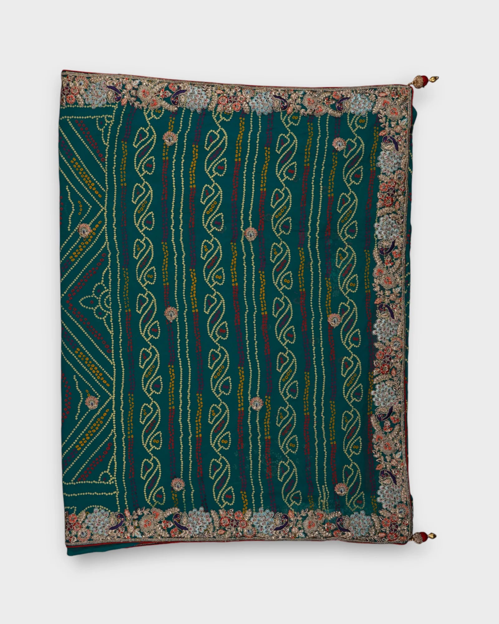 Green Georgette Bandhani Saree With Gold Butta