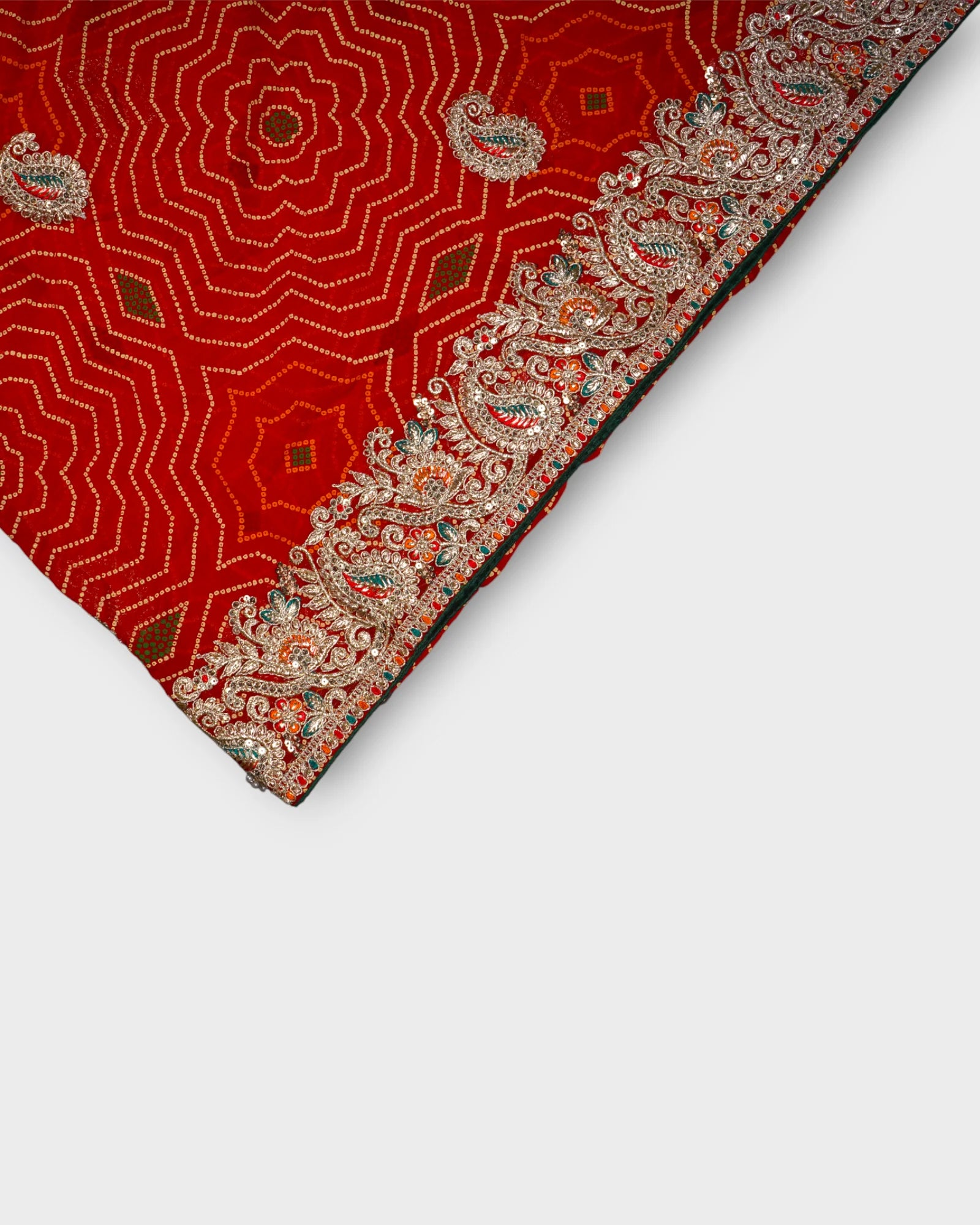 Red Bandhani Silk Saree With Gold Butta