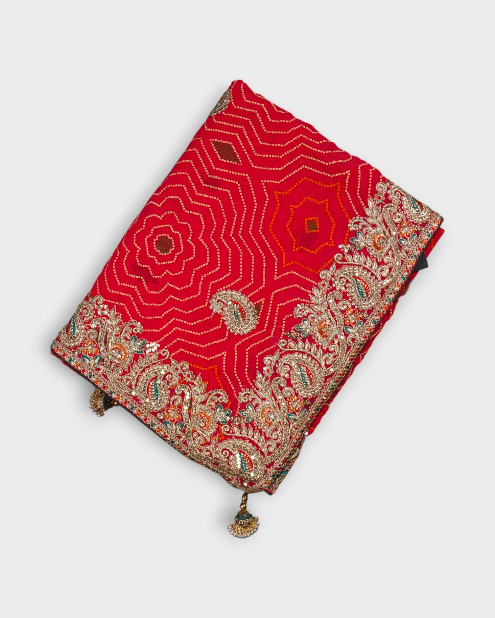 Red Bandhani Georgette Saree