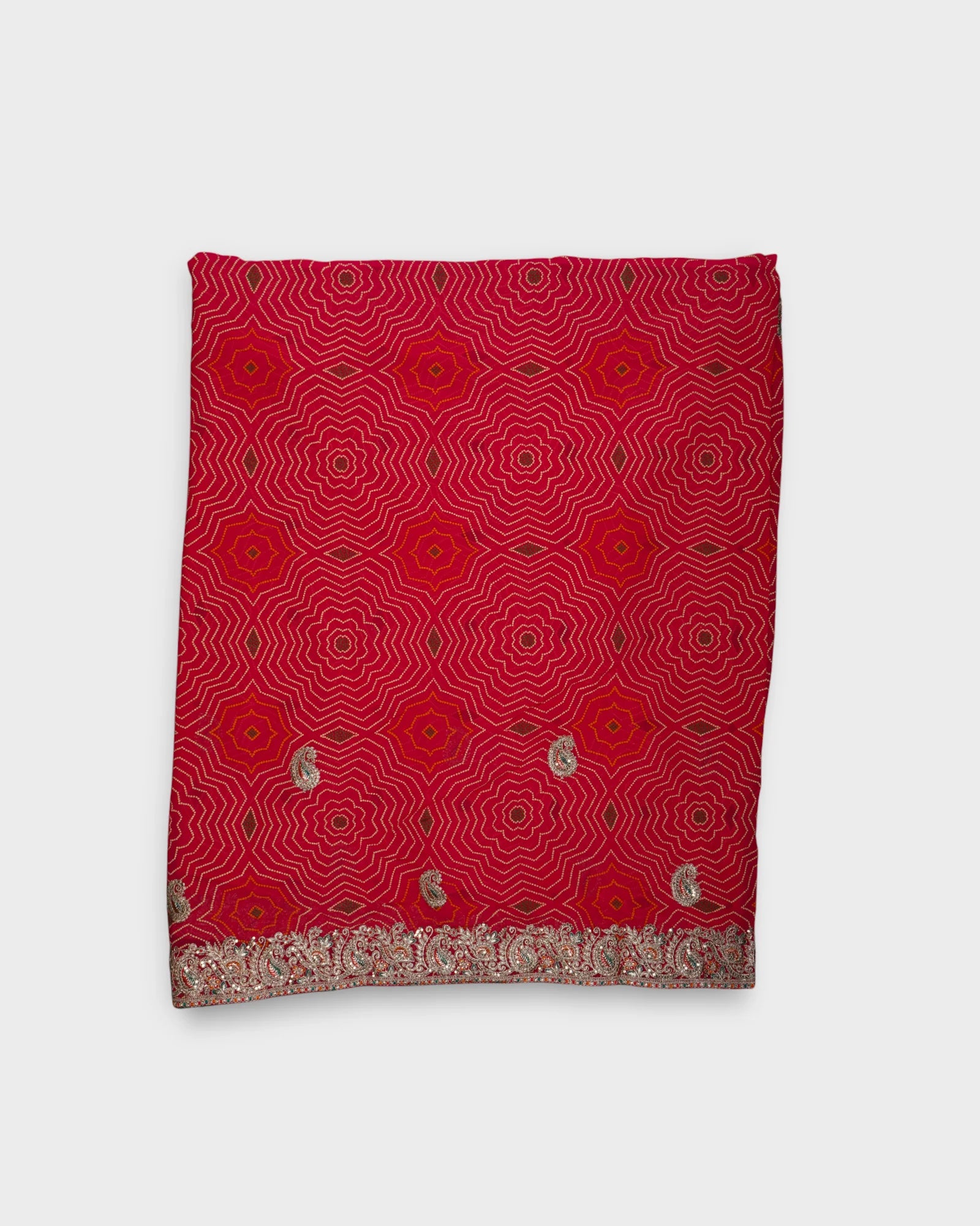 Red Bandhani Georgette Saree