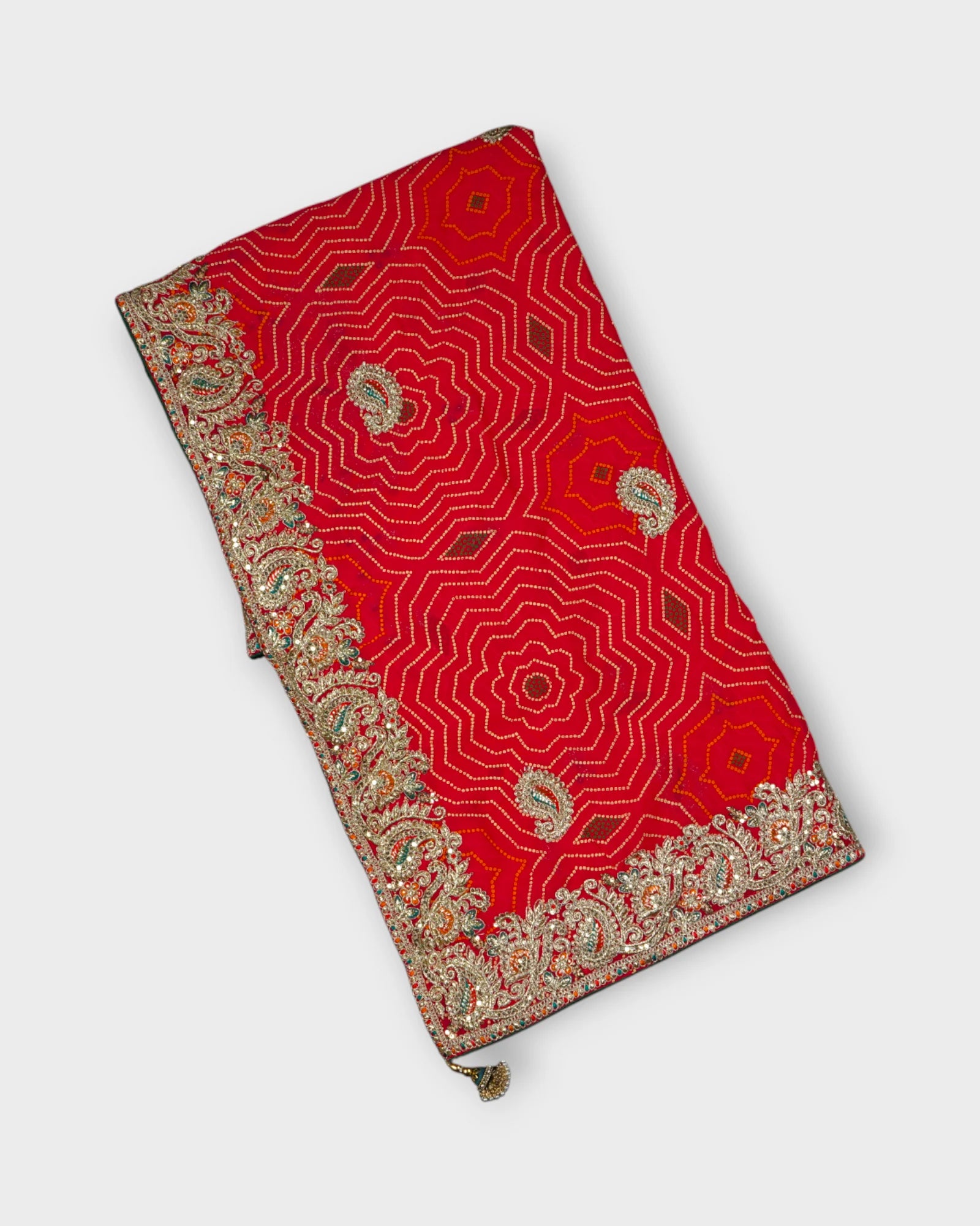 Red Bandhani Georgette Saree