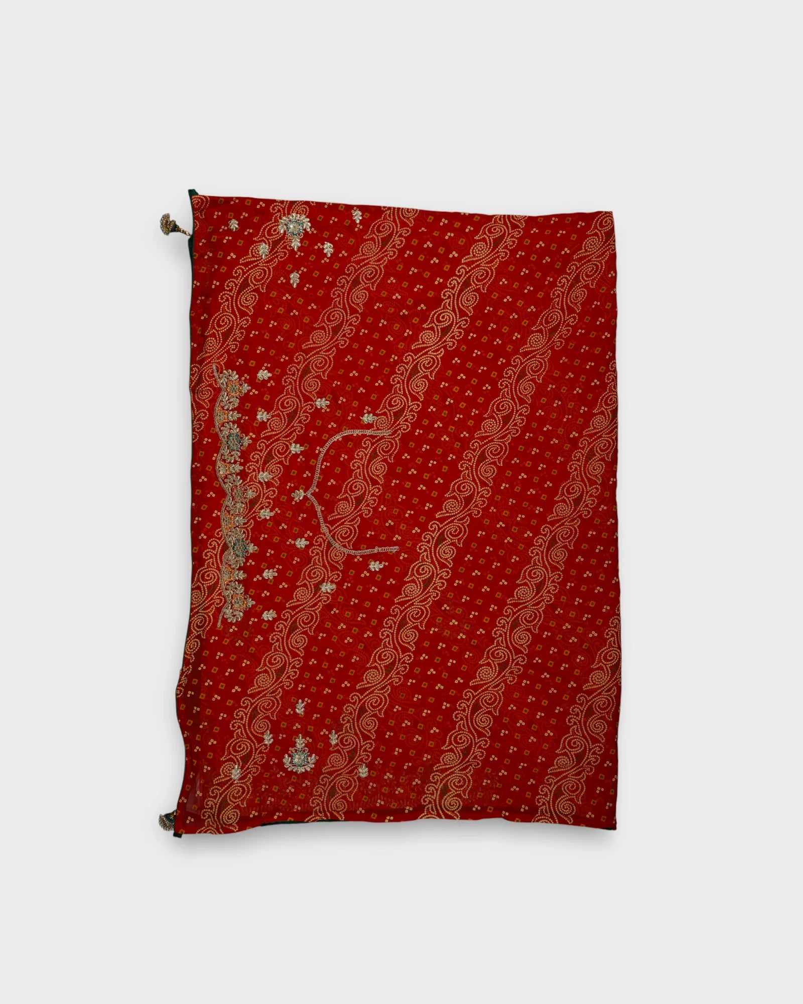 Red Cotton Bandhani Printed Saree
