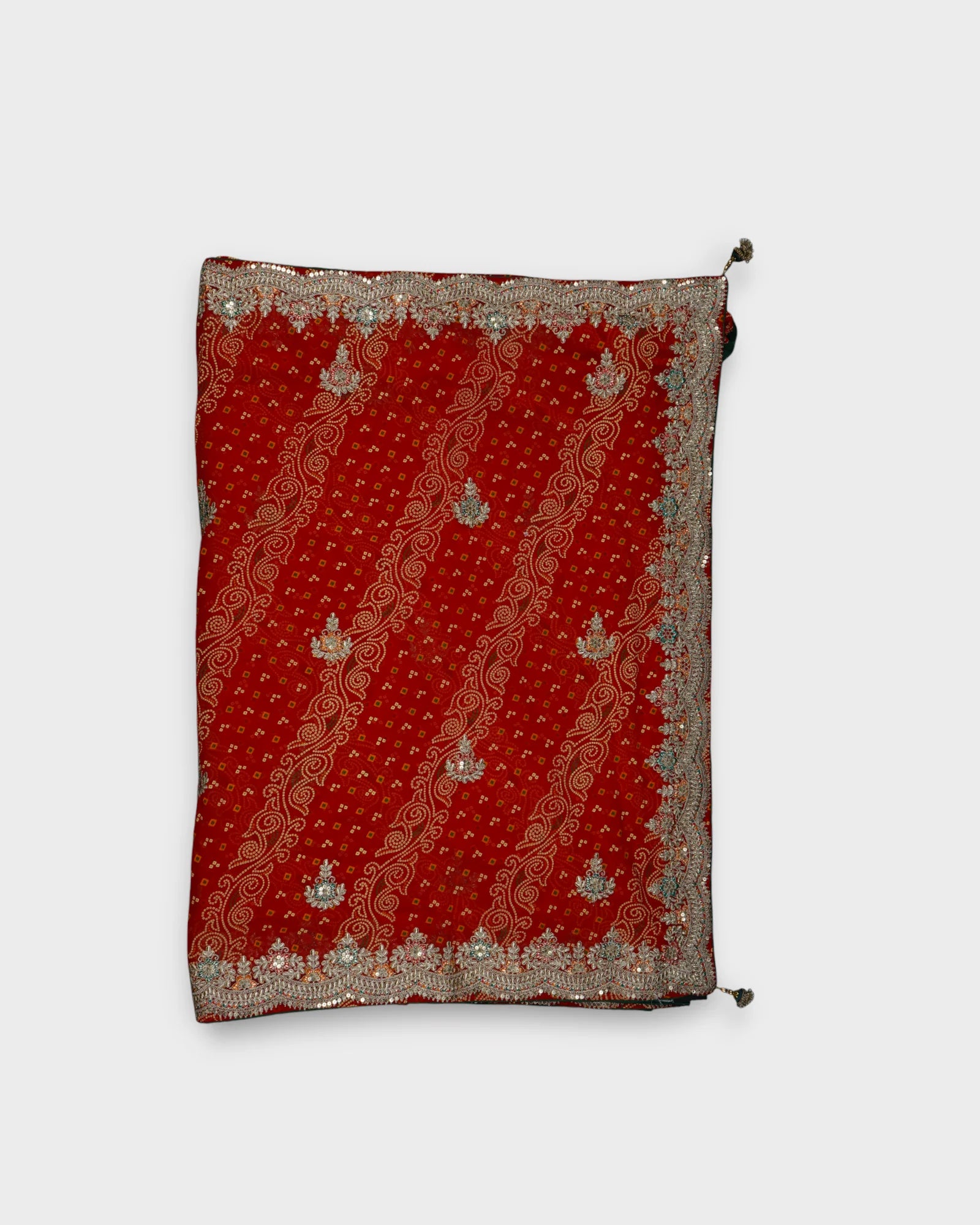 Red Cotton Bandhani Printed Saree