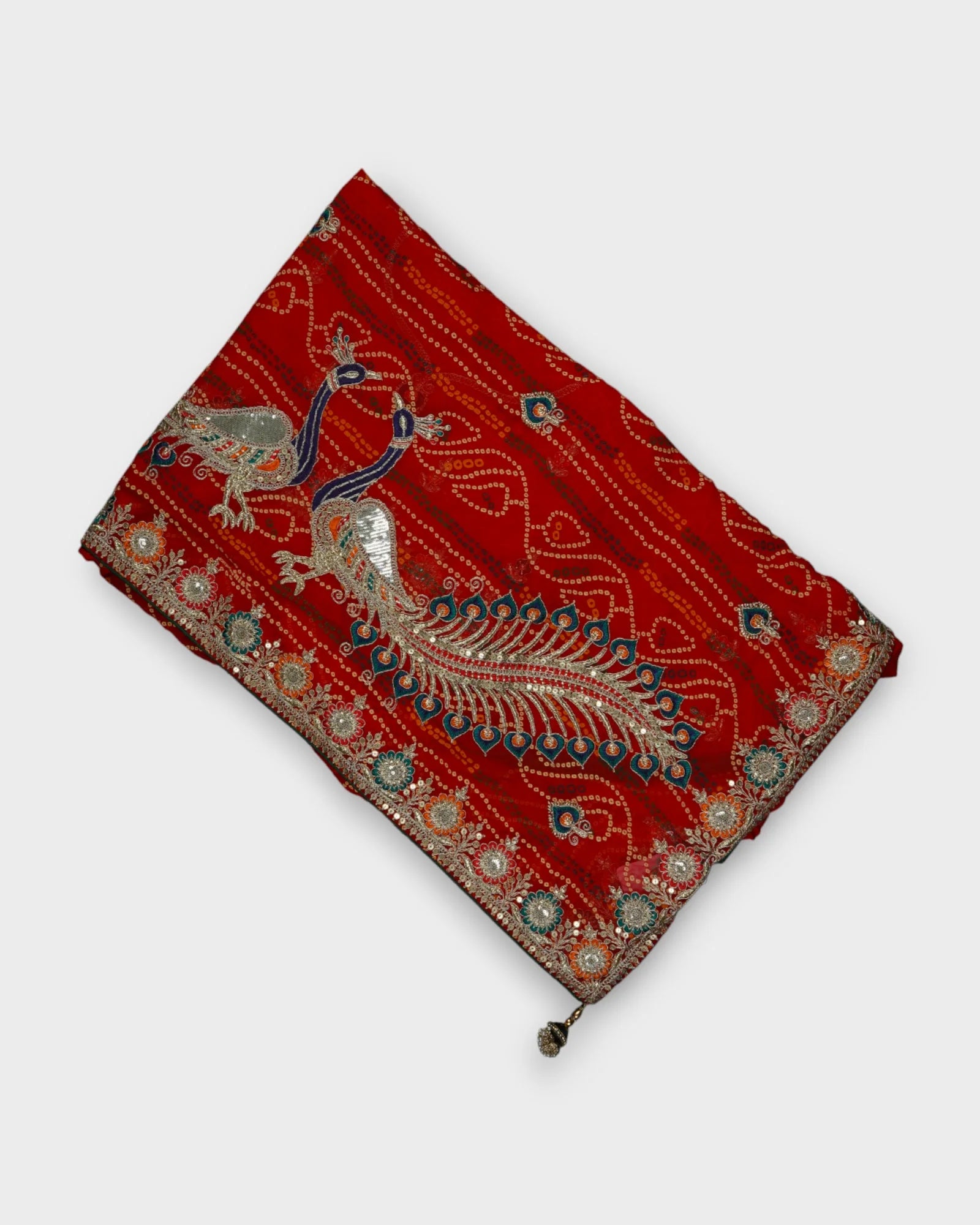 Red Bandhani Georgette Printed Saree