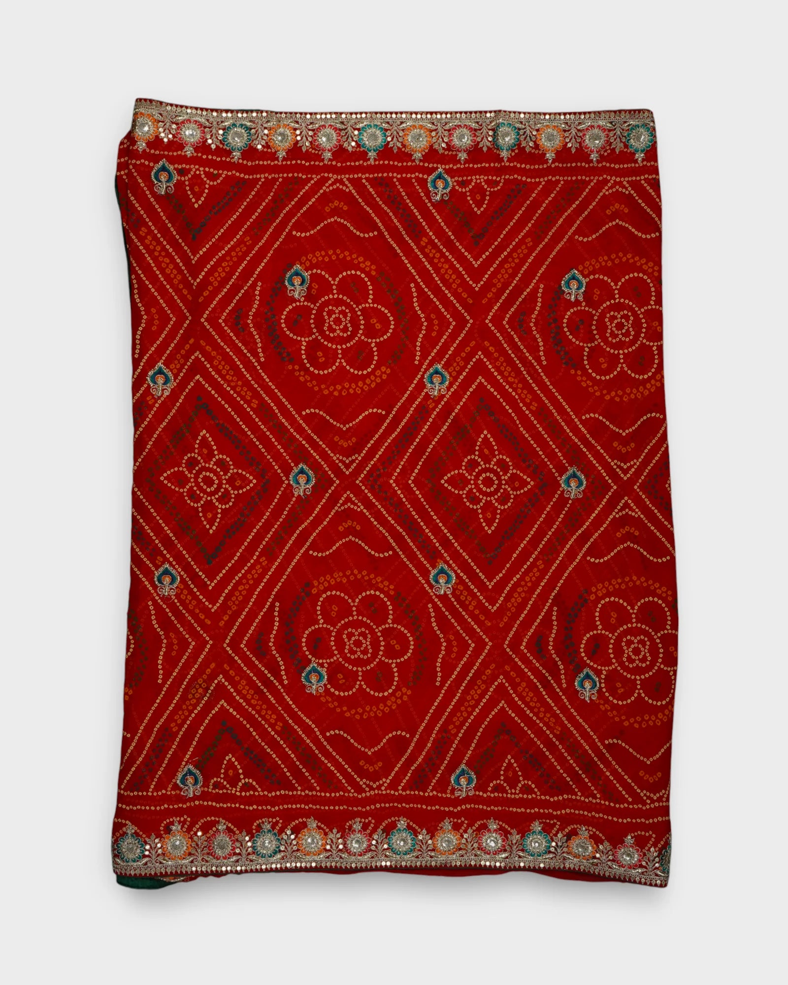 Red Bandhani Georgette Printed Saree
