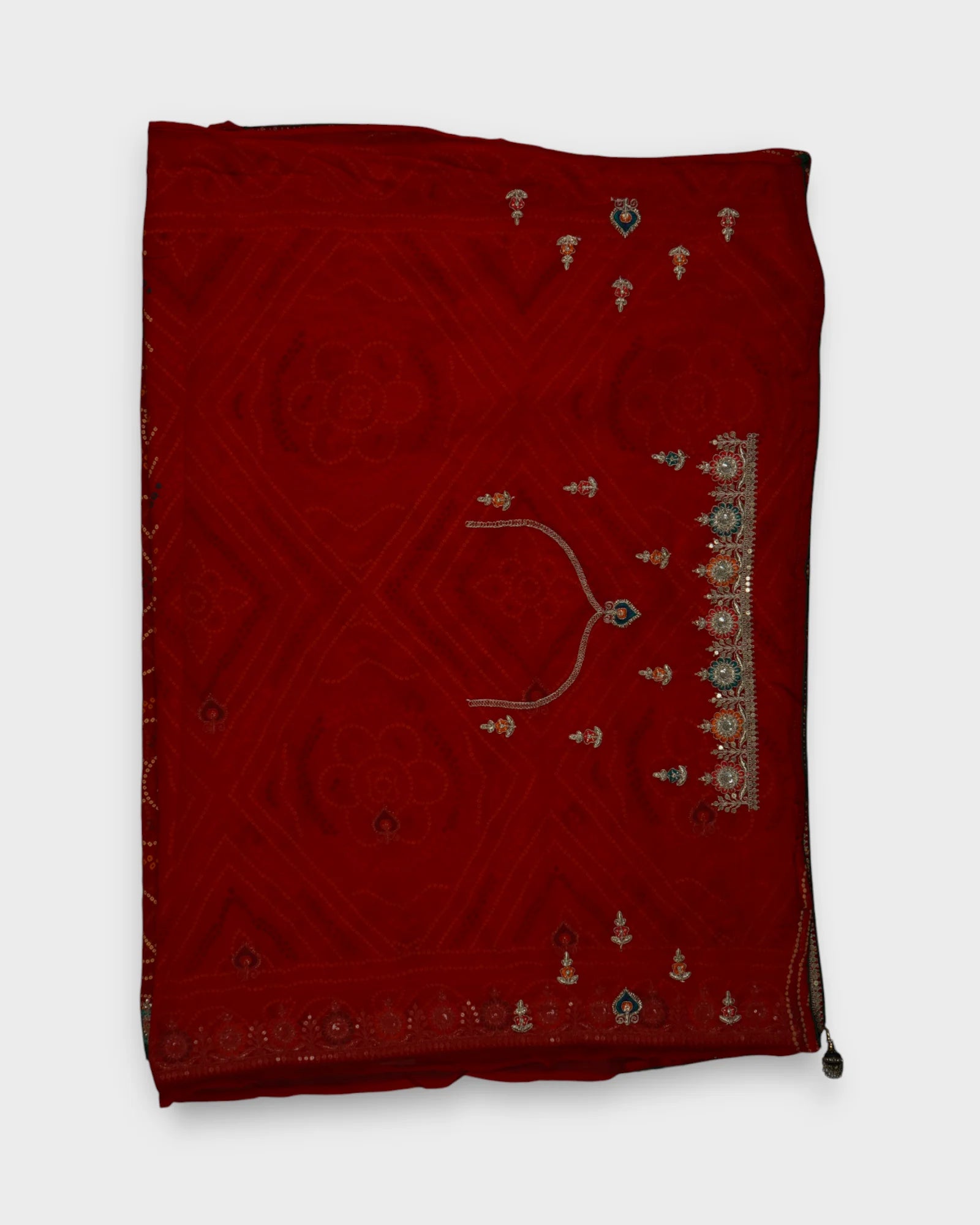 Red Bandhani Georgette Printed Saree