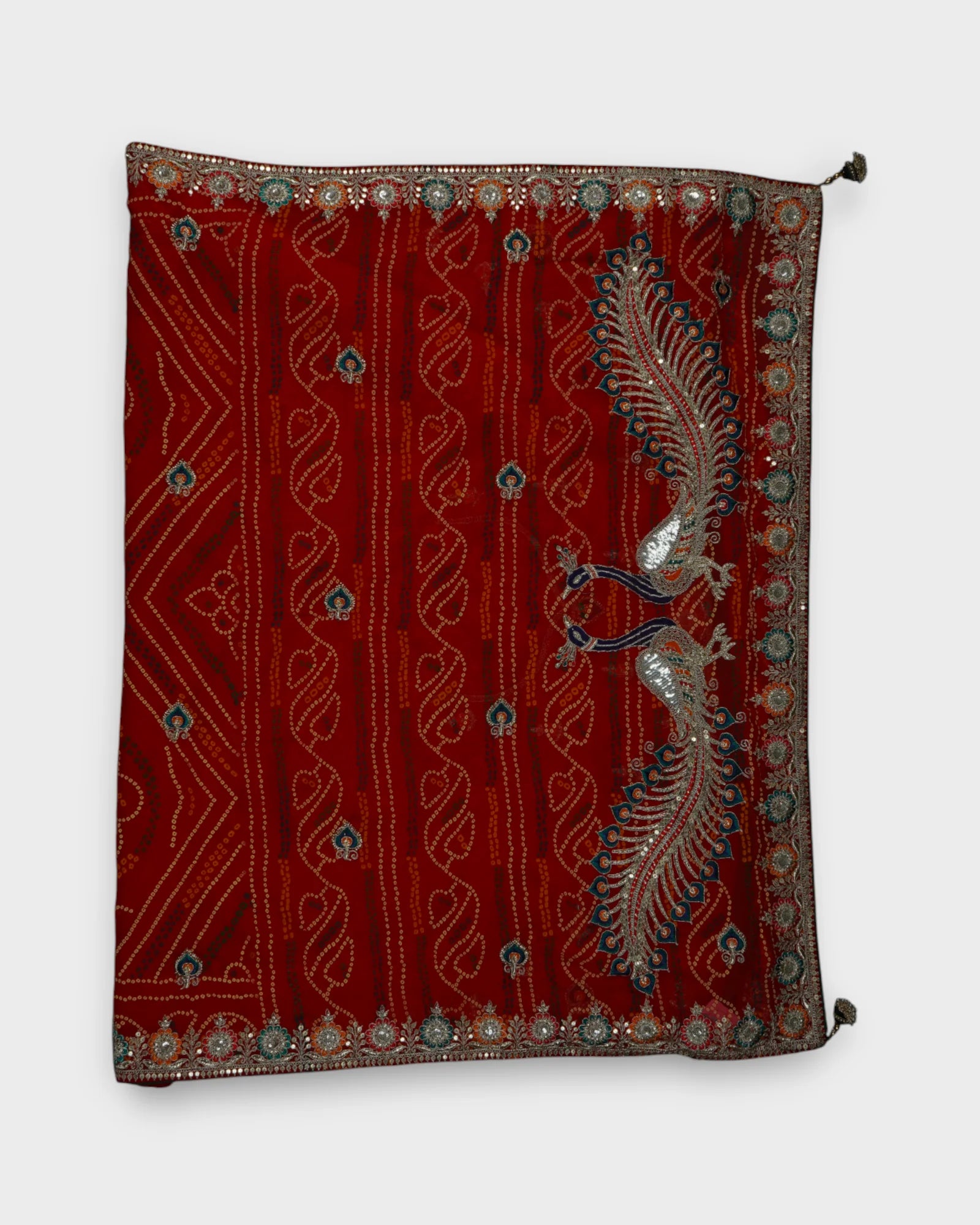 Red Bandhani Georgette Printed Saree