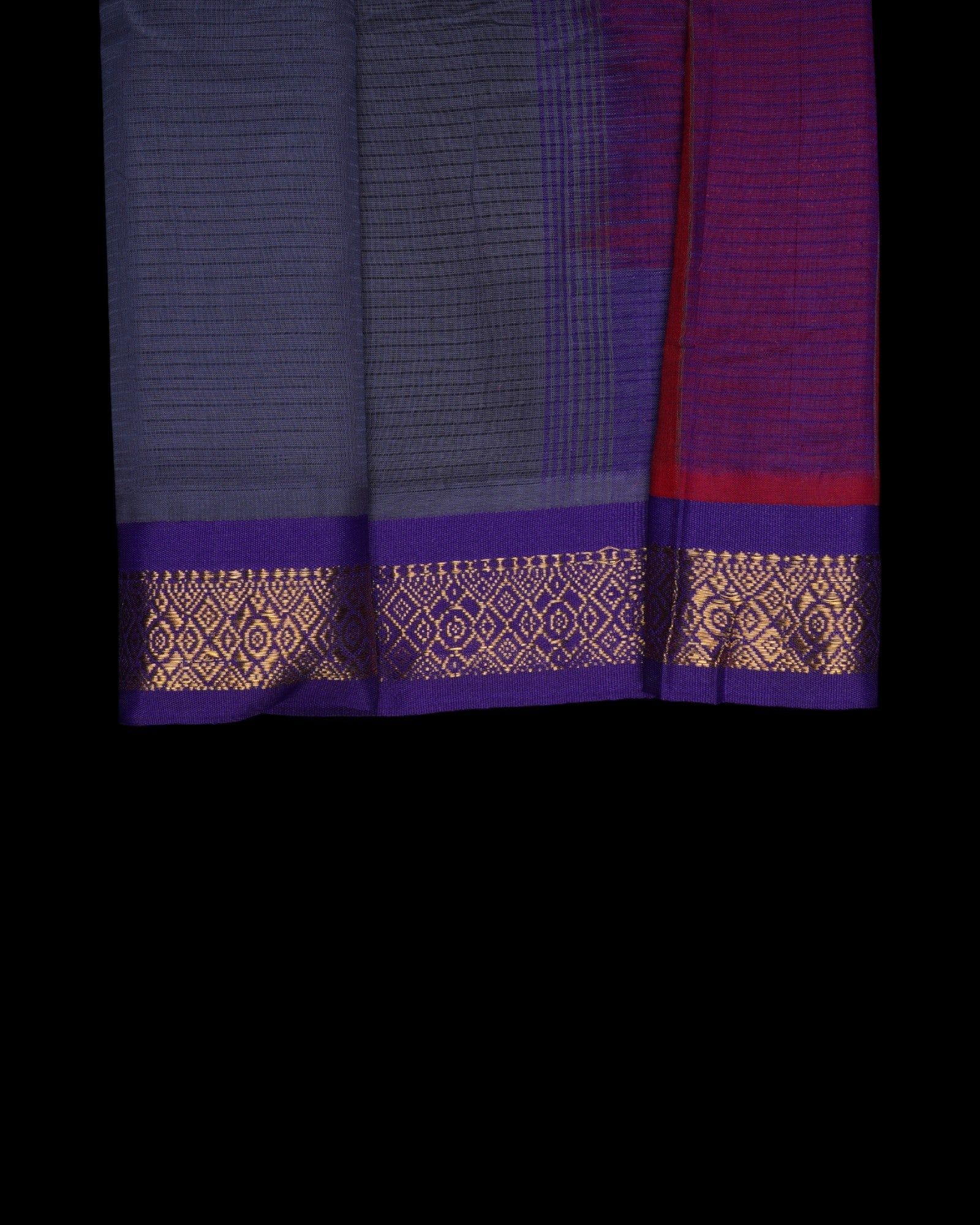 Gadwal Dark Grey Cotton Handwoven Saree