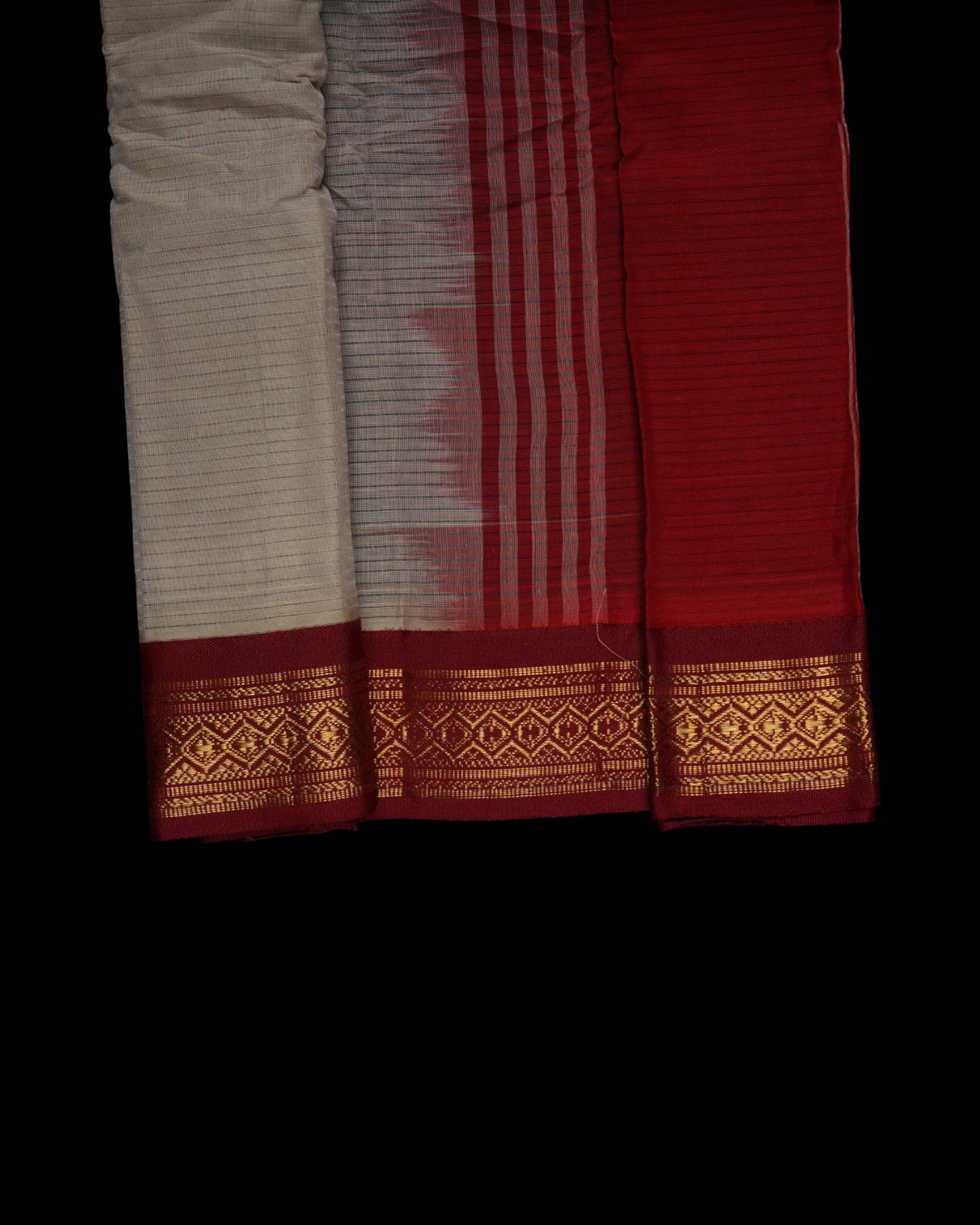 Gadwal Cotton Cream Saree Handwoven Weave