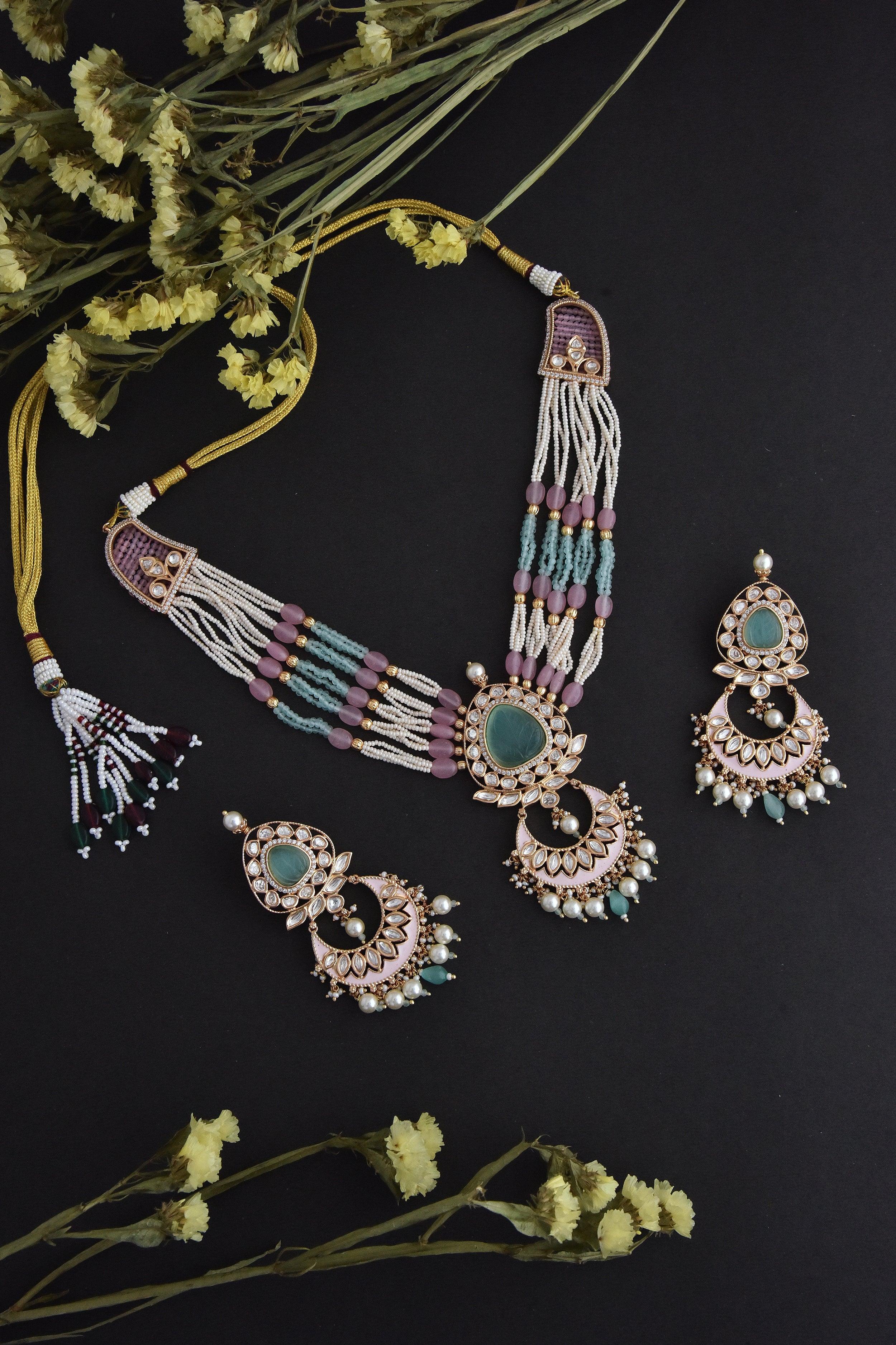 Pastel Blossom Polki Necklace Set - Dyulokha