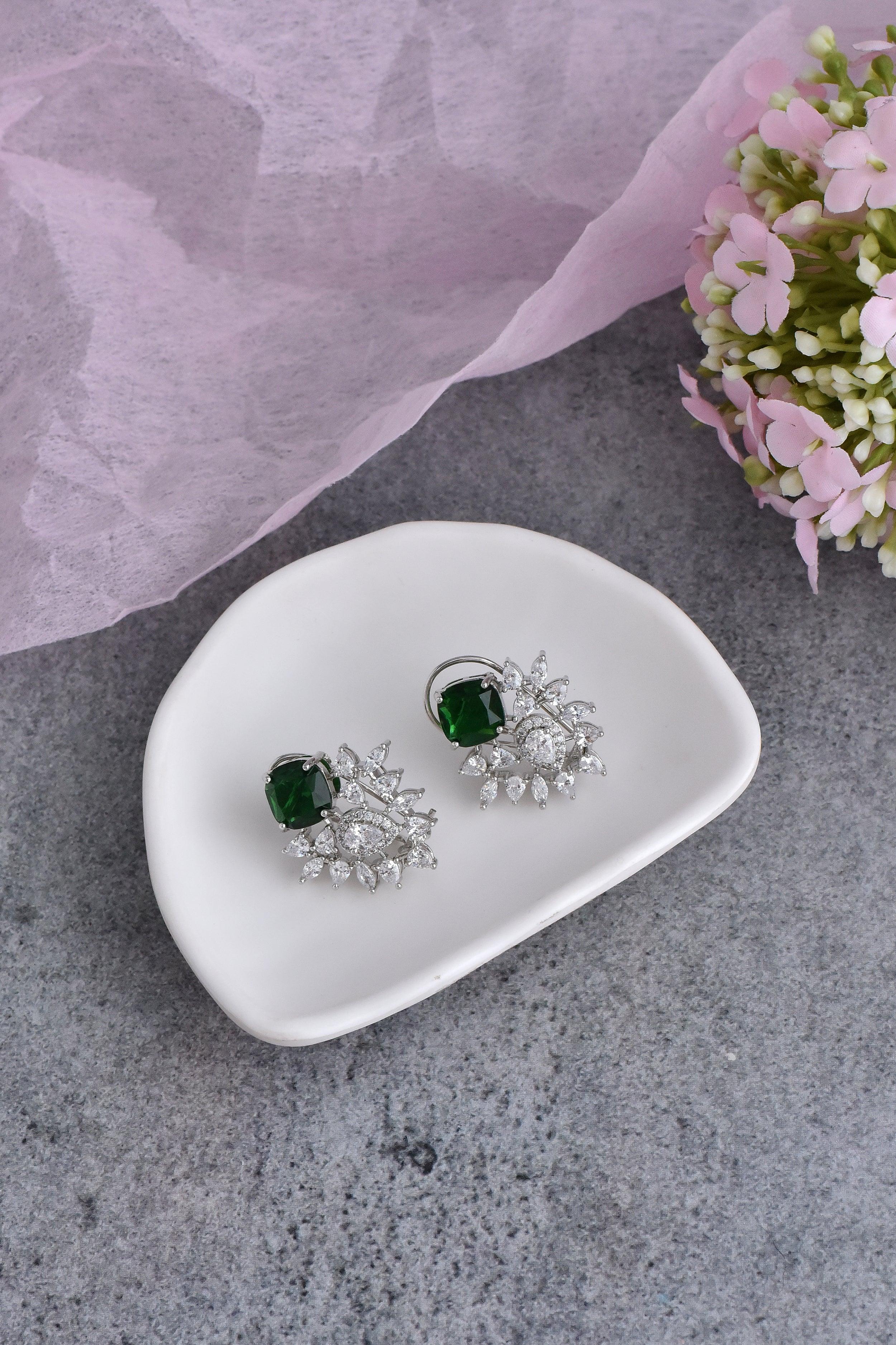 Emerald Shimmer Zirconia Earrings - Dyulokha