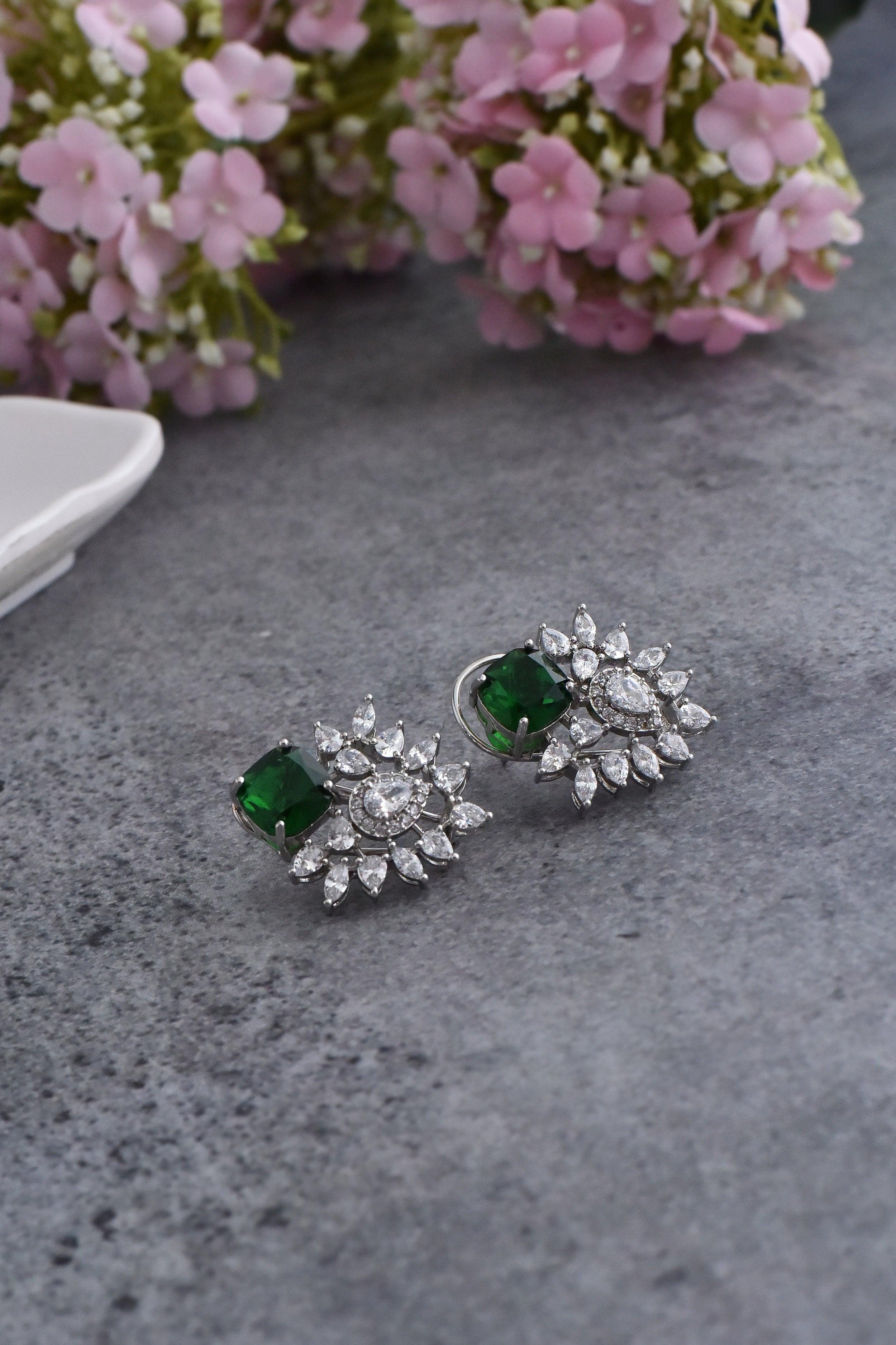 Emerald Shimmer Zirconia Earrings - Dyulokha