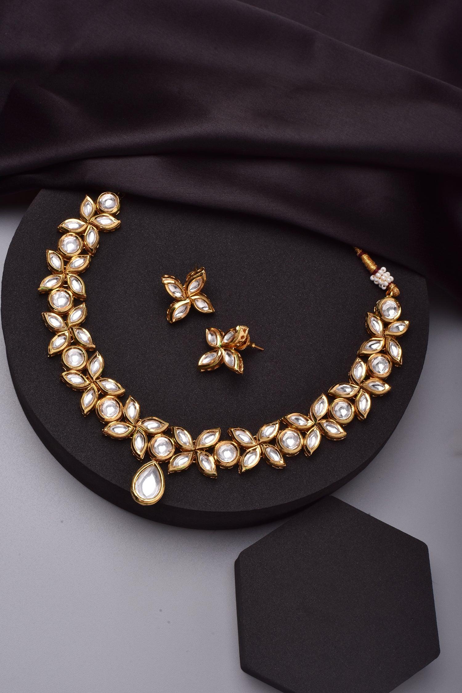 Golden Elegance Kundan Necklace Set - Dyulokha