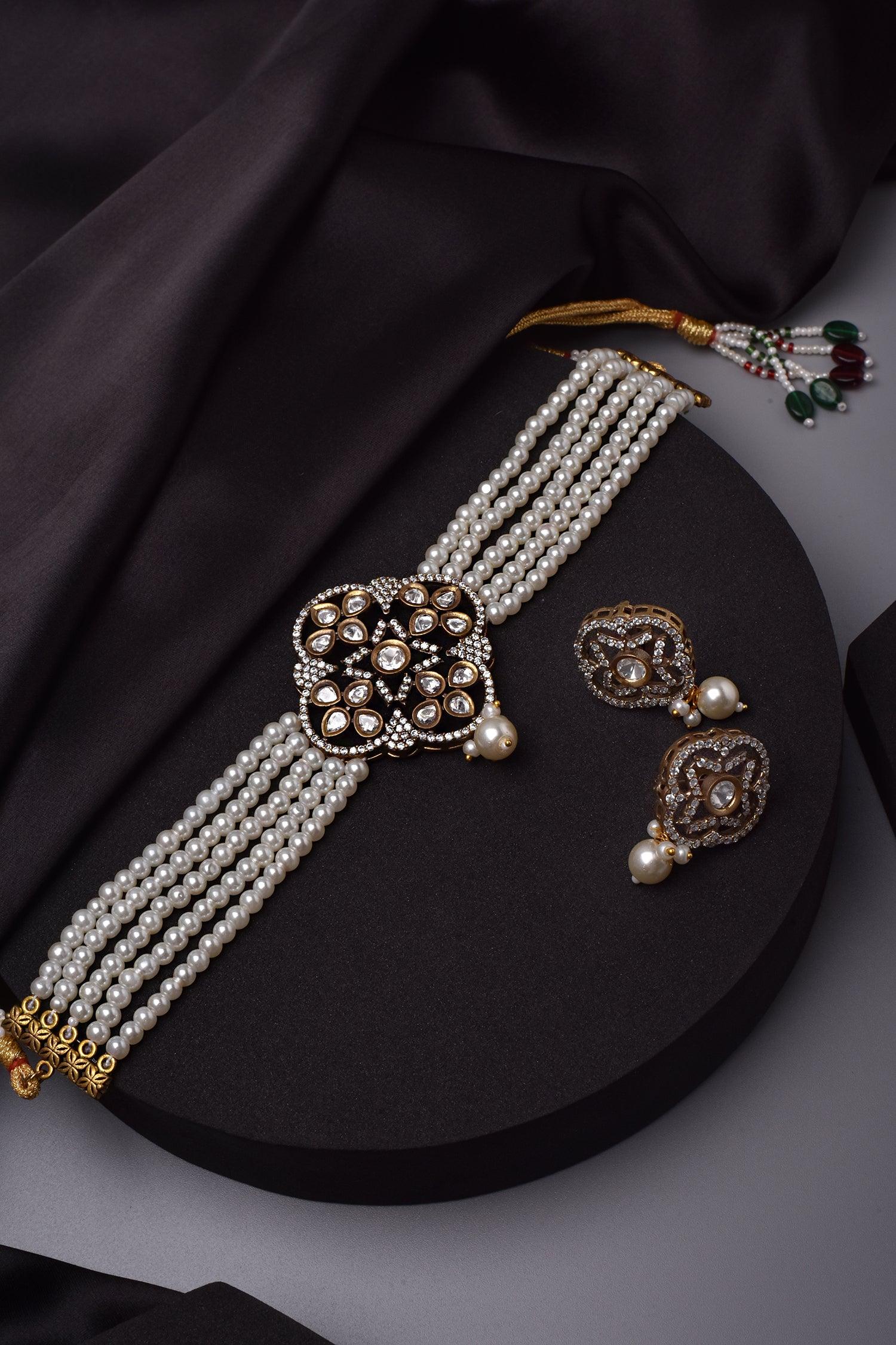 Frosty Elegance Victorian Polki Choker Set - Dyulokha