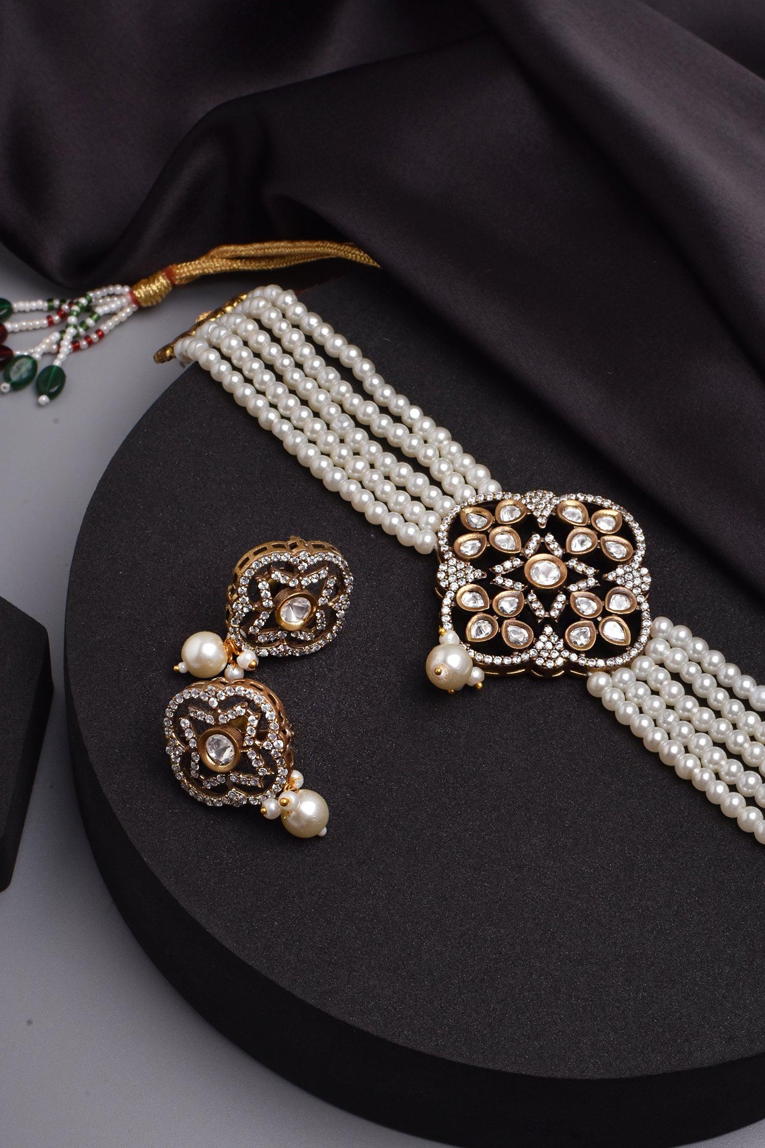 Frosty Elegance Victorian Polki Choker Set - Dyulokha