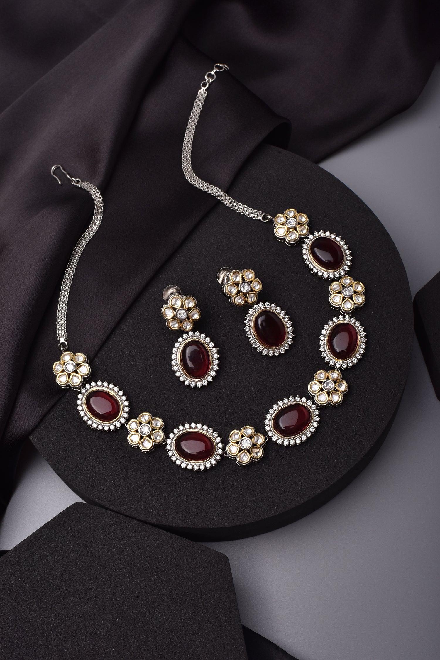 Crimson Charisma Polki Necklace Set - Dyulokha