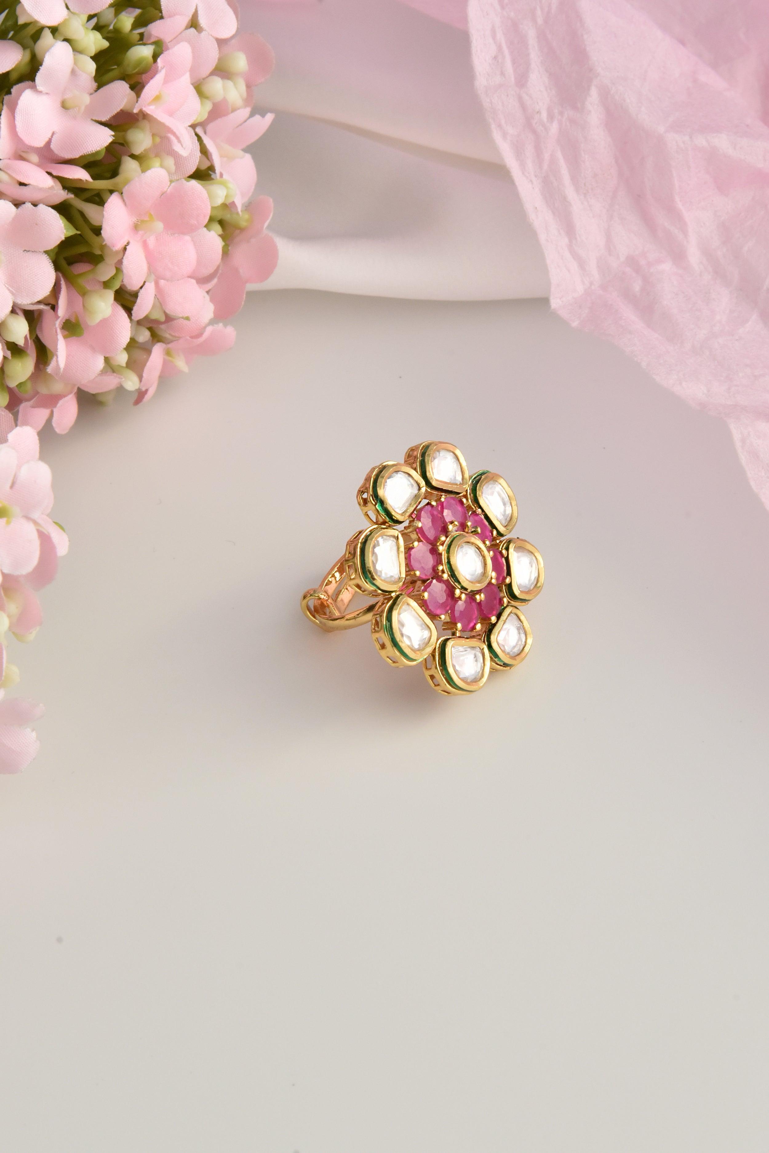 Scarlet Splendor Kundan Ring - Dyulokha